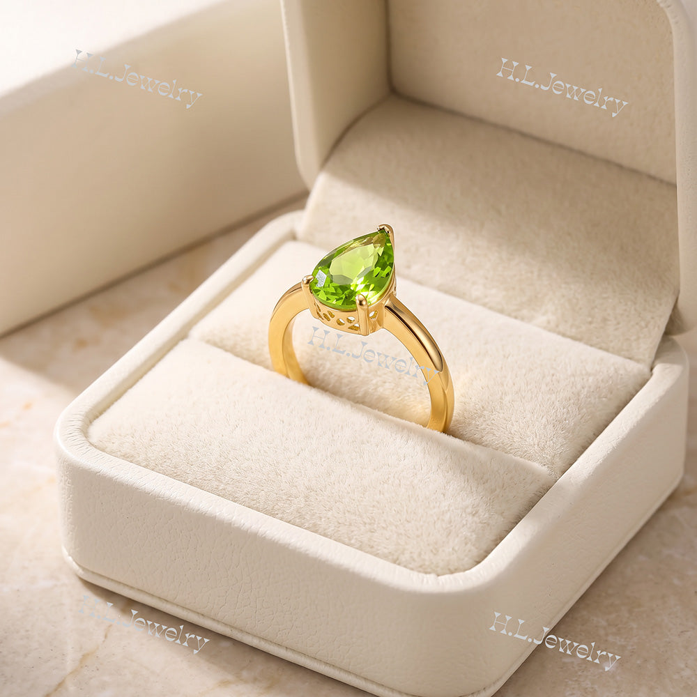 Pear-Shaped Peridot Gemstone Lace Setting Ring - H.L.Jewelry