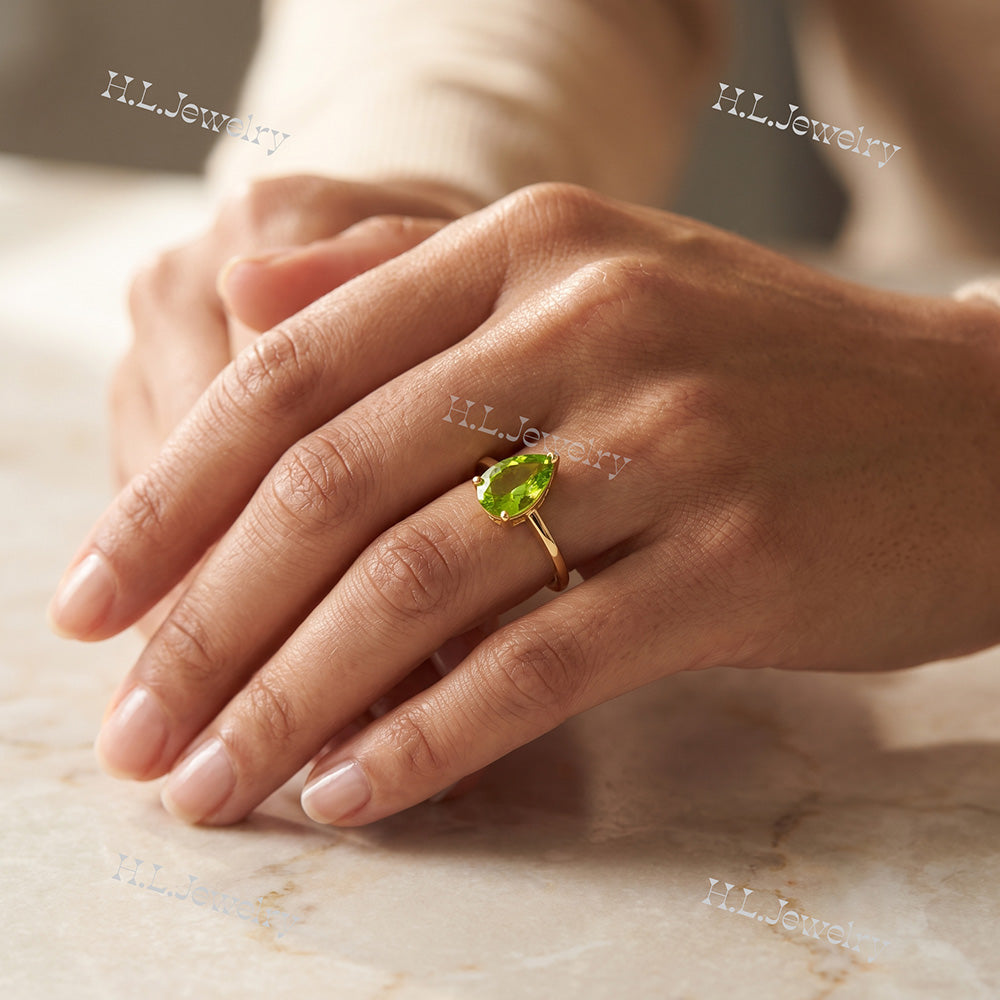 Pear-Shaped Peridot Gemstone Lace Setting Ring - H.L.Jewelry