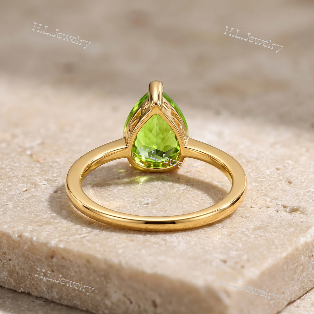 Pear-Shaped Peridot Gemstone Lace Setting Ring - H.L.Jewelry