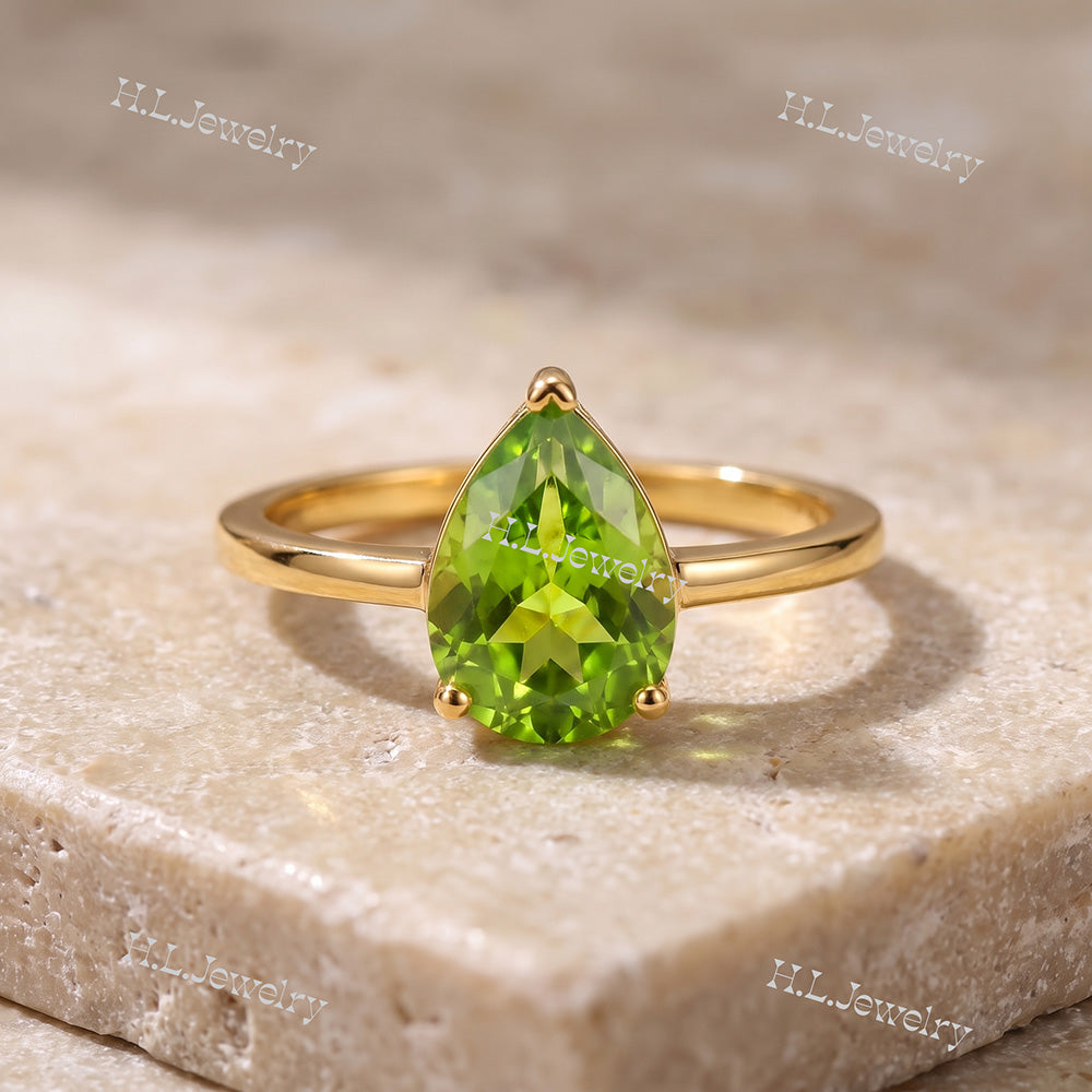 Pear-Shaped Peridot Gemstone Lace Setting Ring - H.L.Jewelry