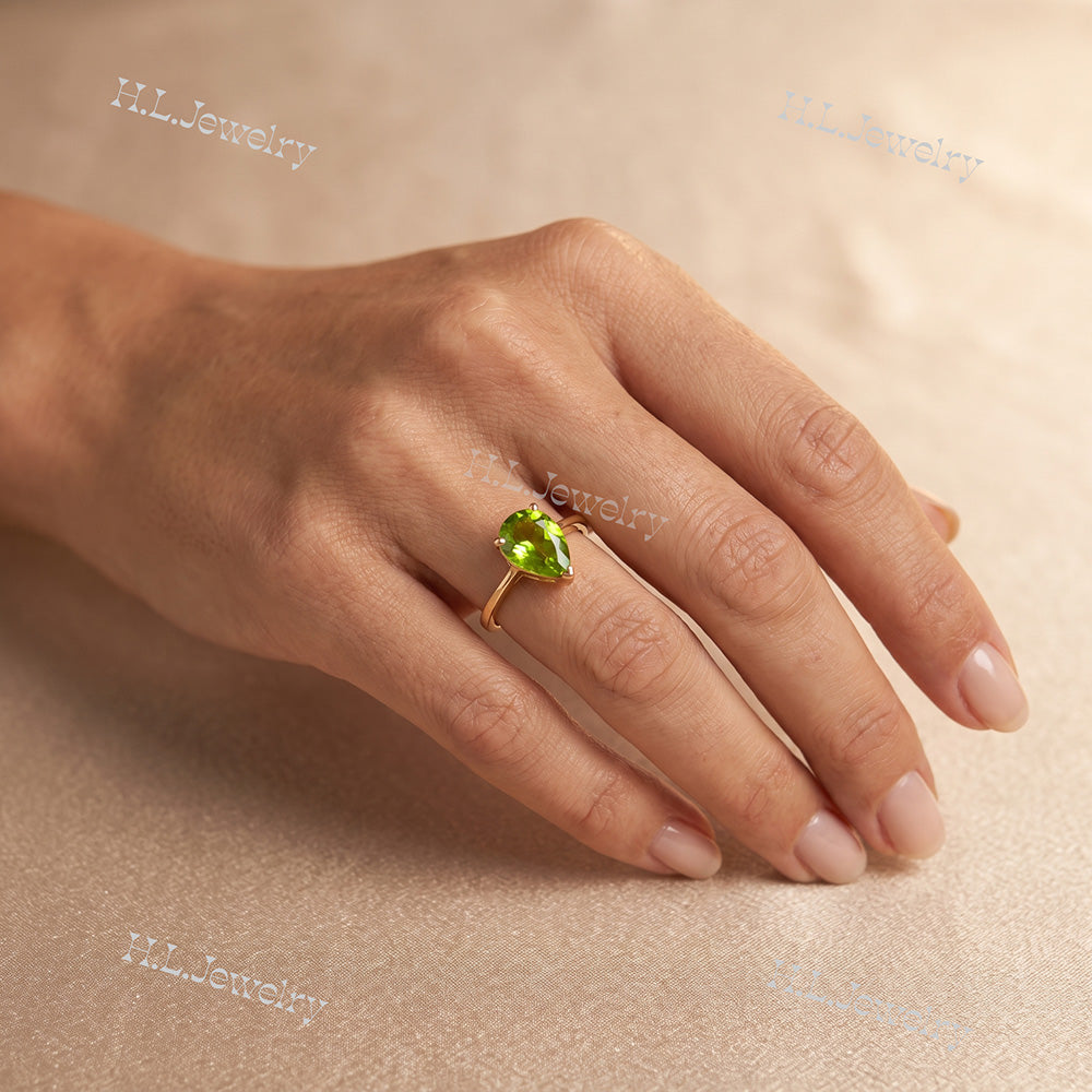 Pear-Shaped Peridot Gemstone Lace Setting Ring - H.L.Jewelry