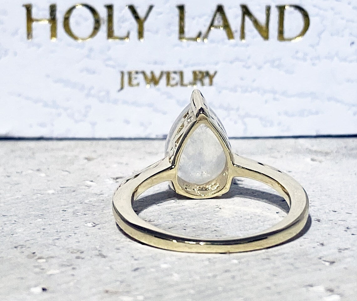 Pear-Shaped Rainbow Moonstone Lace Setting Ring - H.L.Jewelry