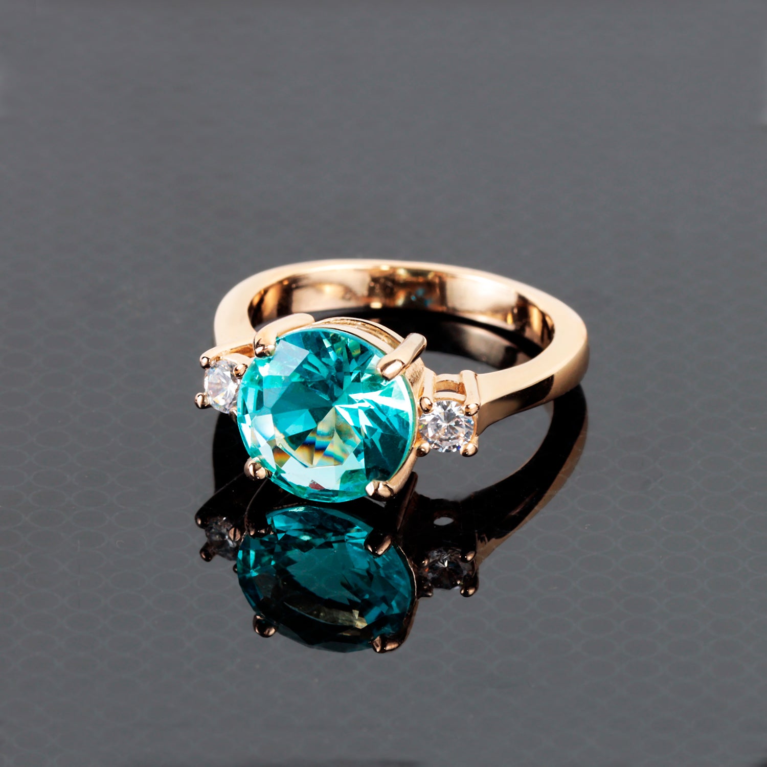 Round Aquamarine Statement Ring with Clear Quartz Accents - H.L.Jewelry
