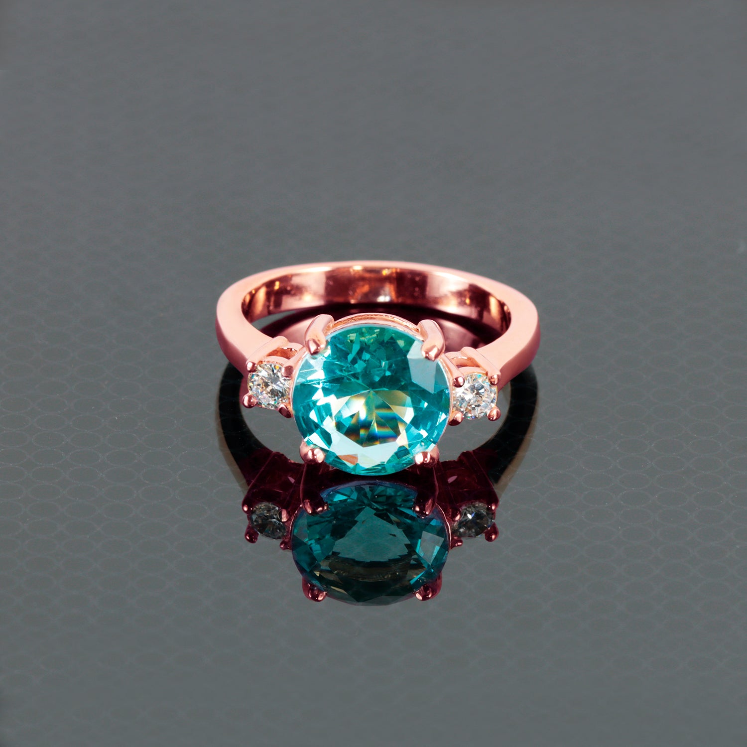 Round Aquamarine Statement Ring with Clear Quartz Accents - H.L.Jewelry