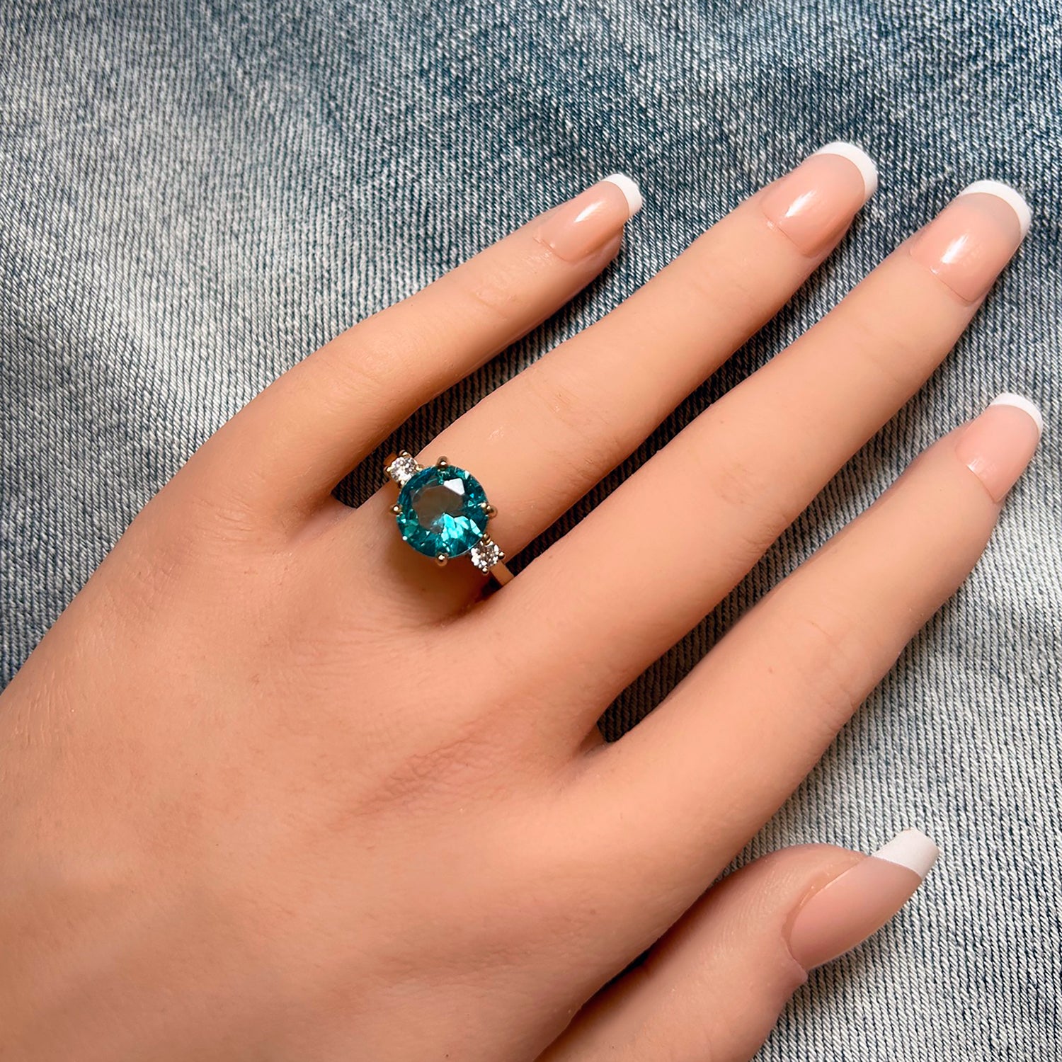 Round Aquamarine Statement Ring with Clear Quartz Accents - H.L.Jewelry