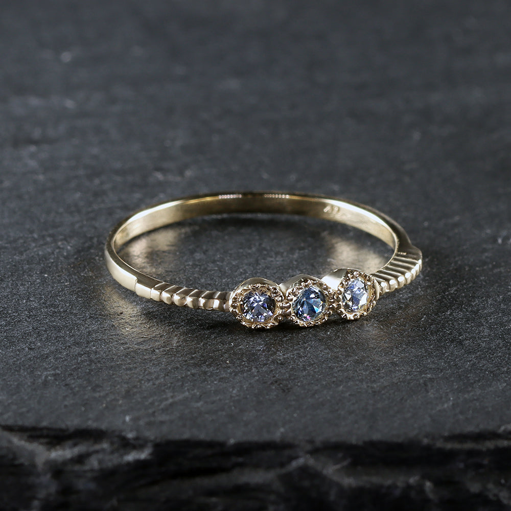 Round Aquamarine Three Stone Simple Stackable Ring - H.L.Jewelry