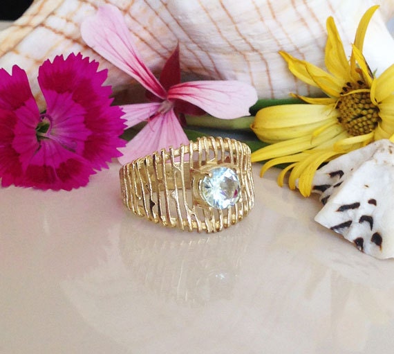 Round Aquamarine Wide Statement Ring - H.L.Jewelry