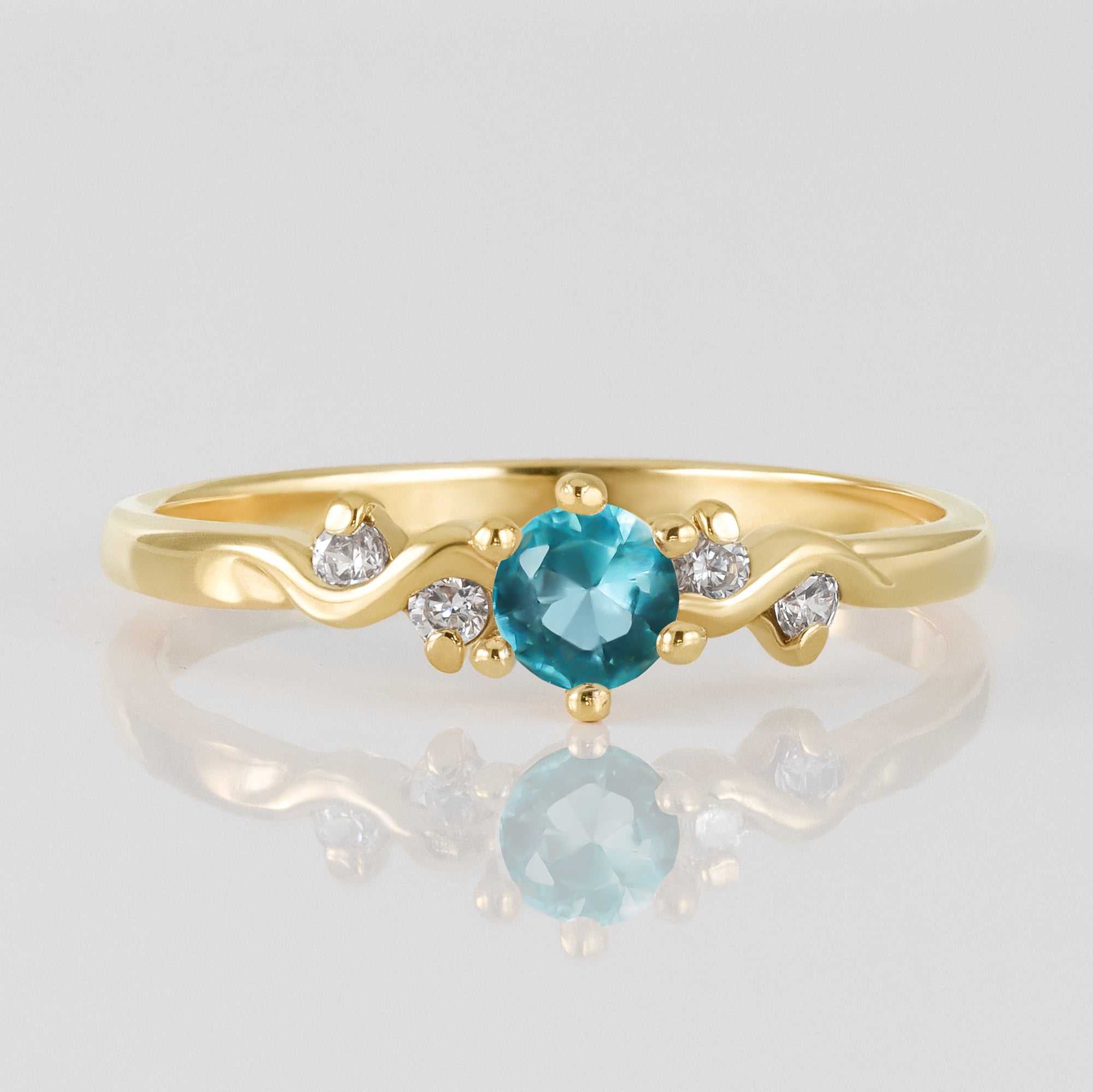 Round Blue Topaz Delicate Ring with Clear Quartz Accents - H.L.Jewelry
