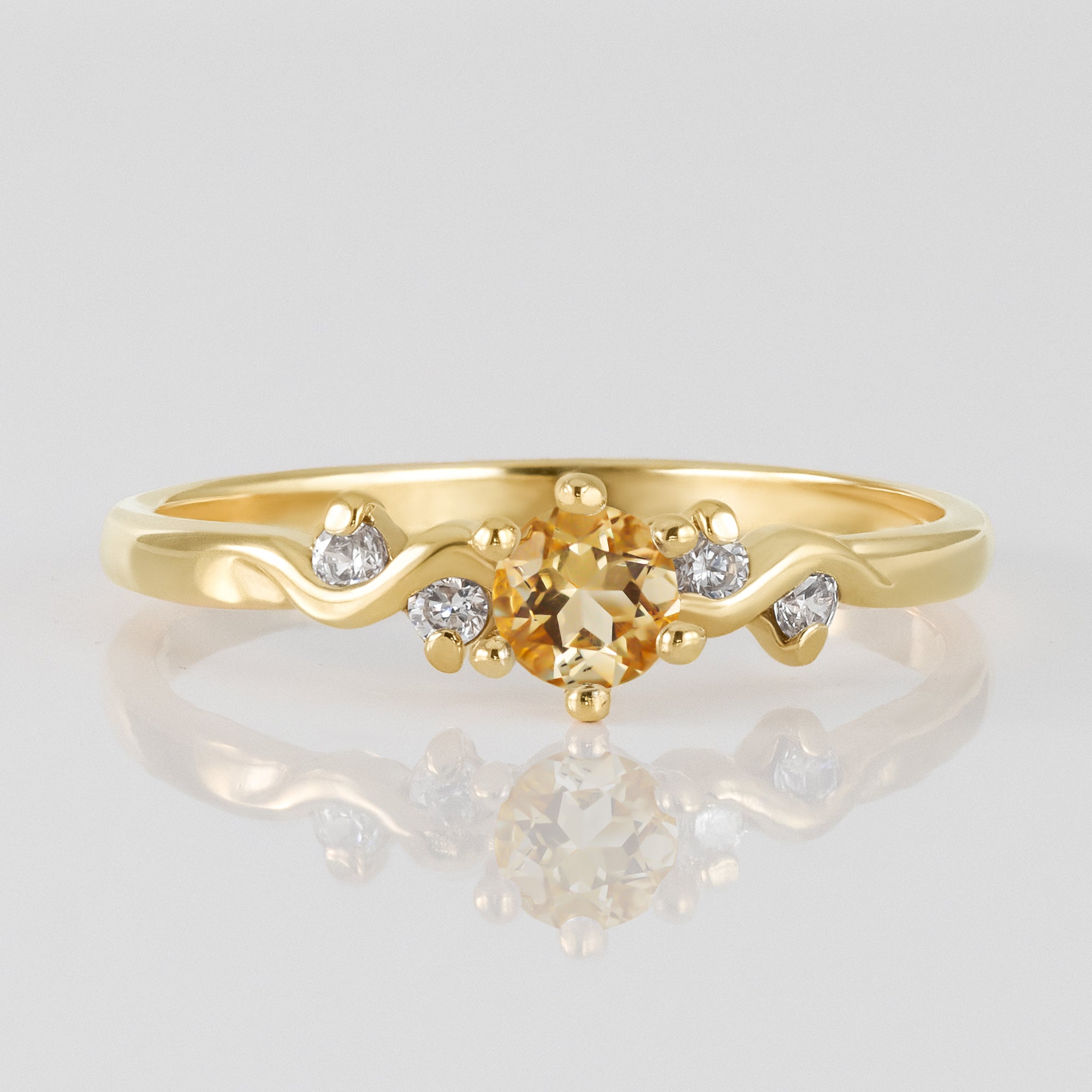 Round Citrine Delicate Ring with Clear Quartz Accents - H.L.Jewelry