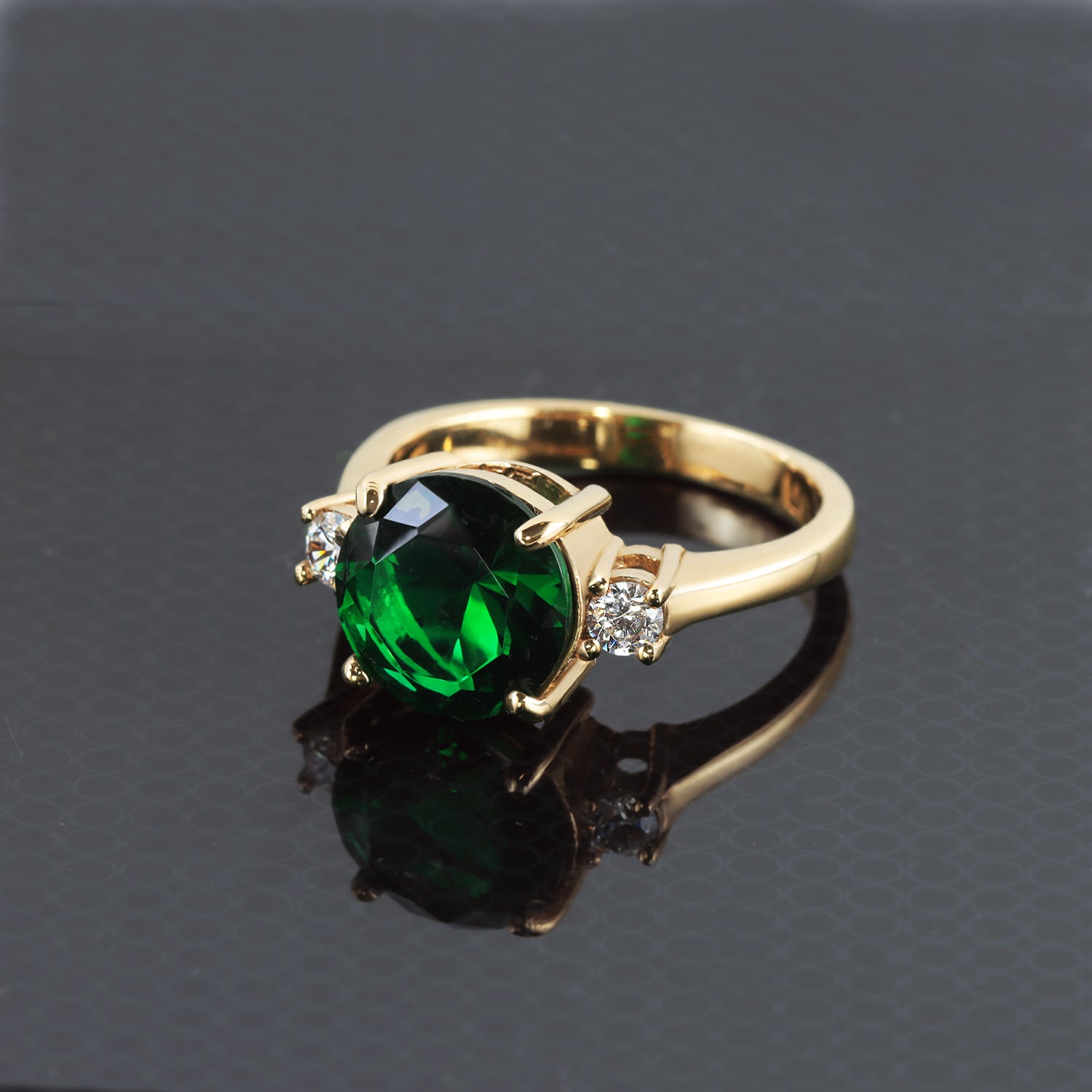 Round Emerald Statement Ring with Clear Quartz Accents - H.L.Jewelry