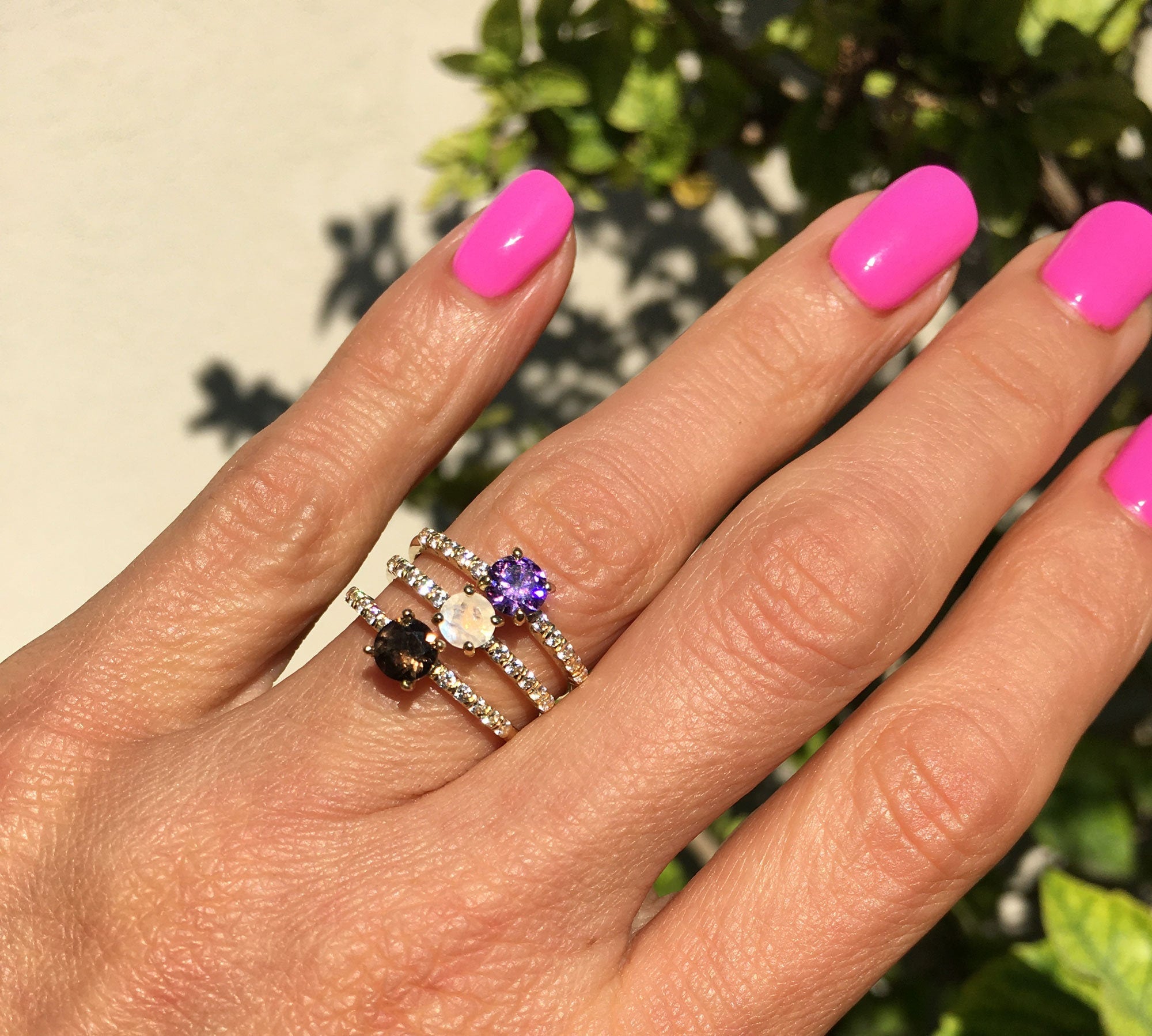 Round Smoky Quartz Delicate Ring with Clear Quartz Accents - H.L.Jewelry
