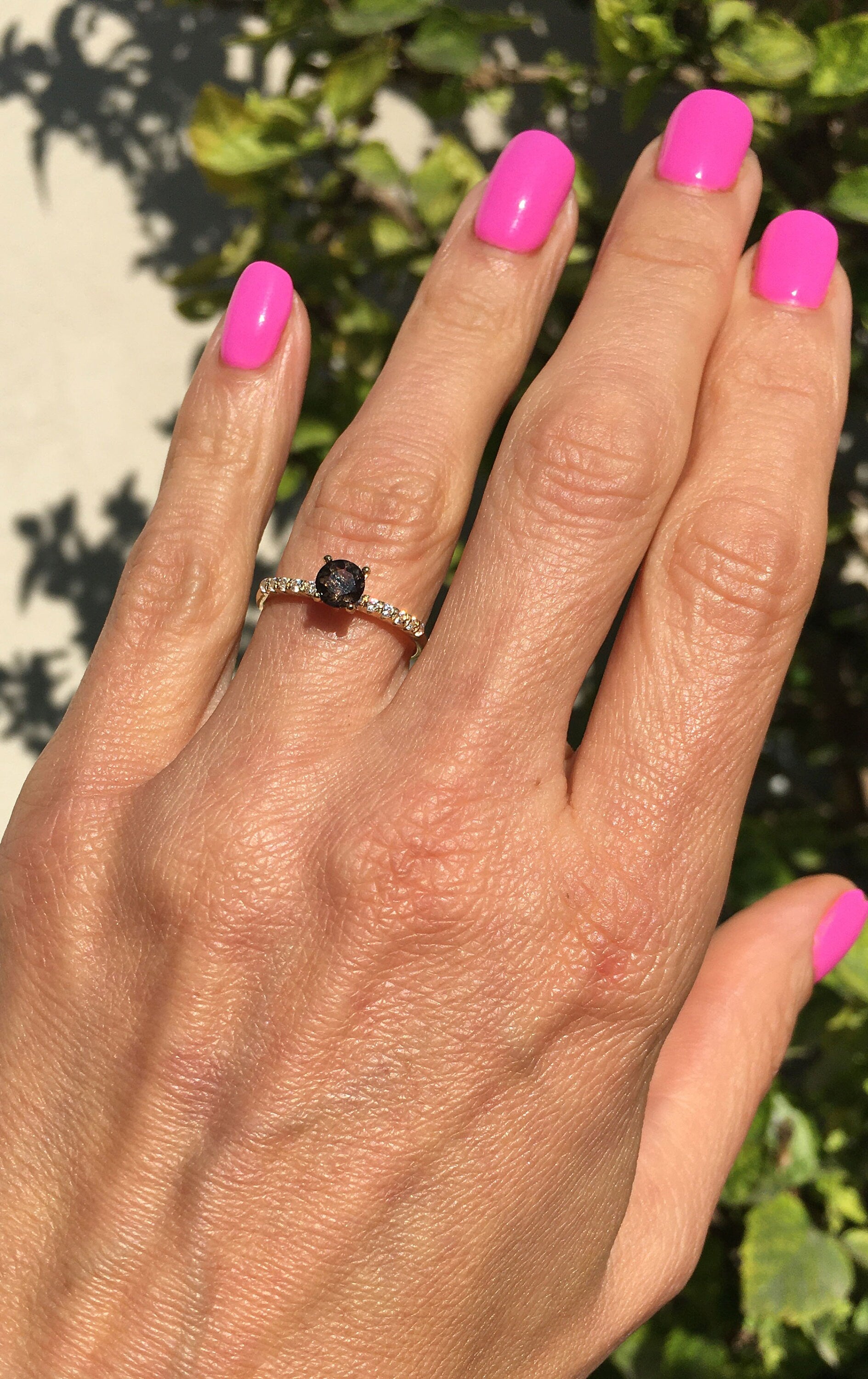 Round Smoky Quartz Delicate Ring with Clear Quartz Accents - H.L.Jewelry
