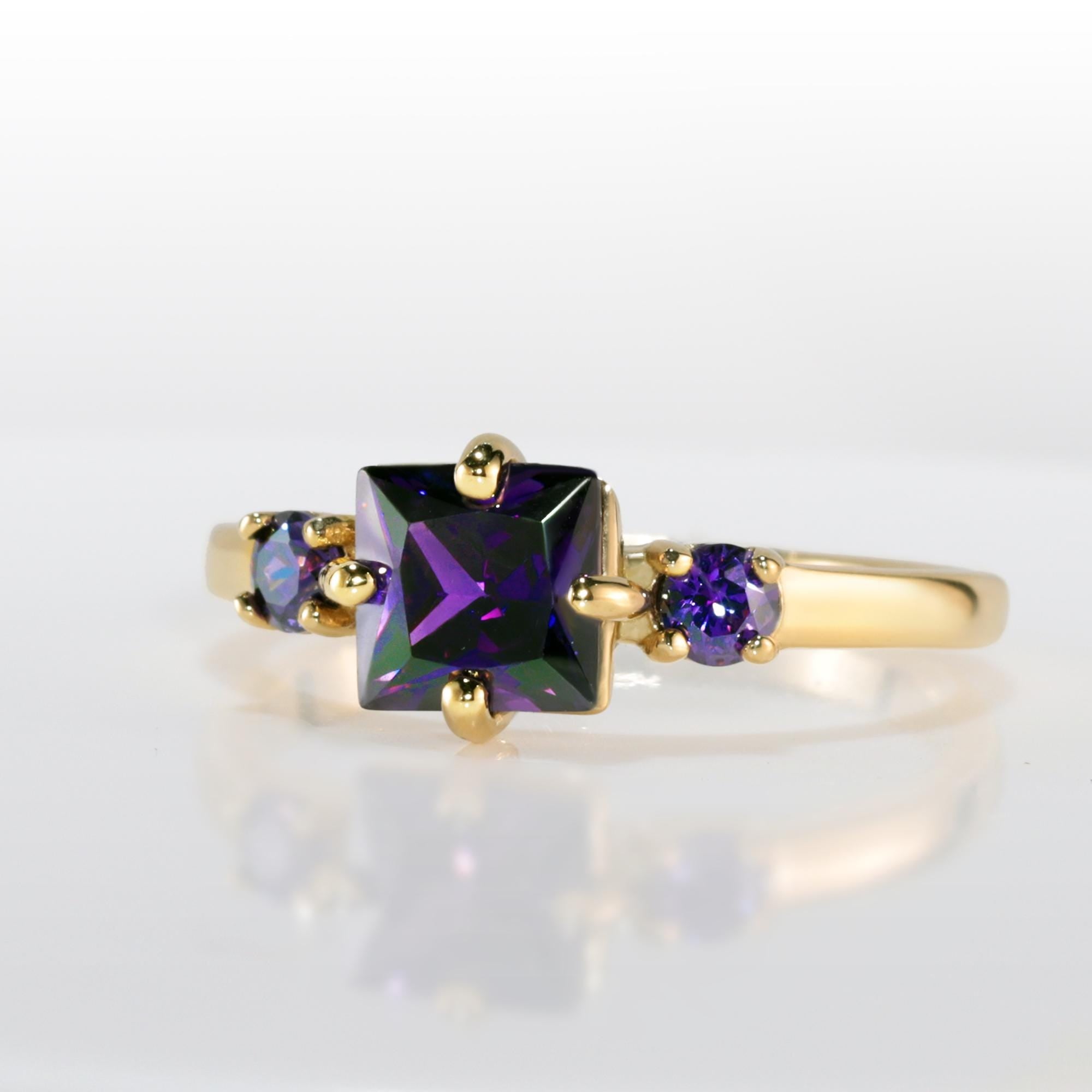 Square & Round Purple Amethyst Triple Ring - H.L.Jewelry