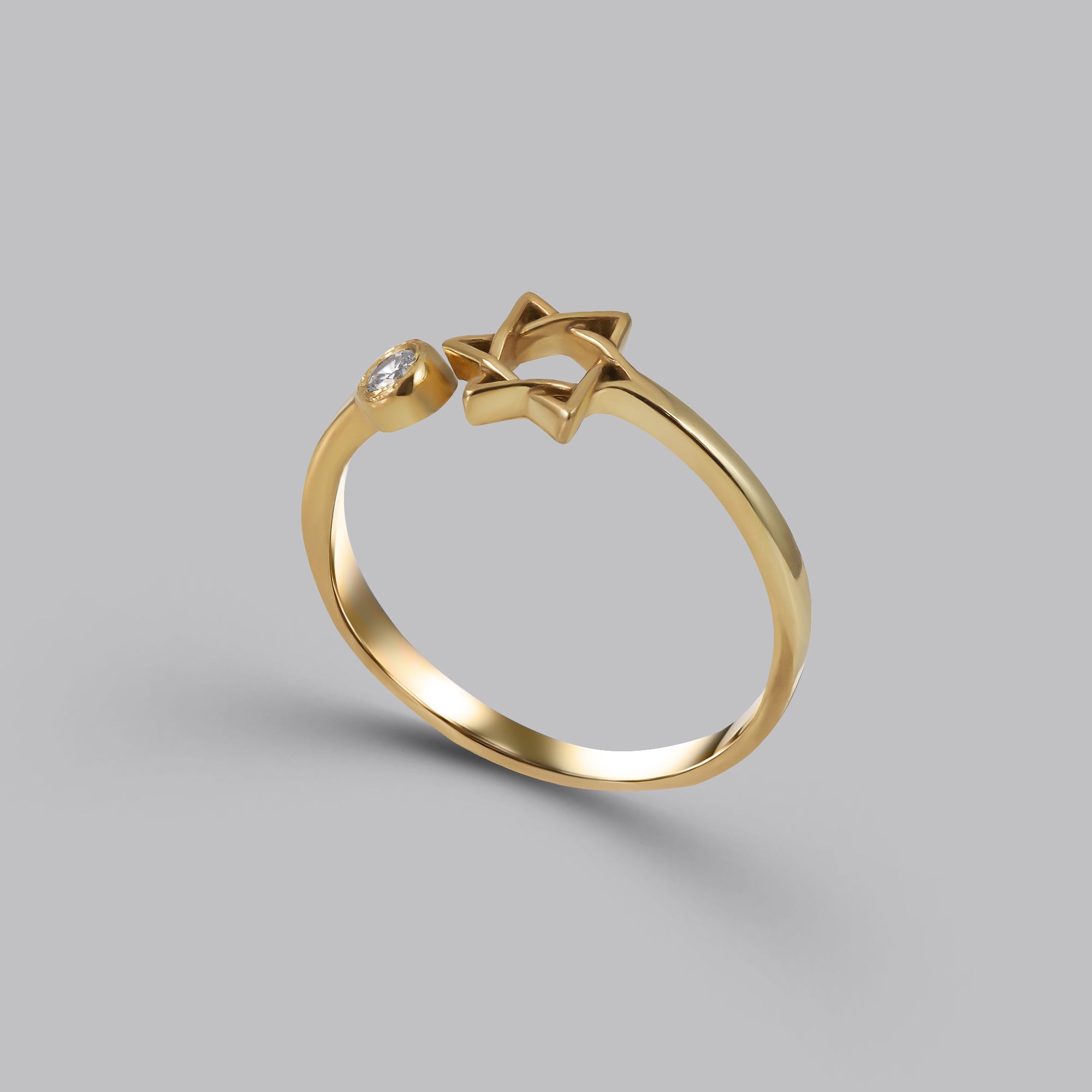 Star of David Simple Adjustable Ring with Round Clear Quartz - H.L.Jewelry