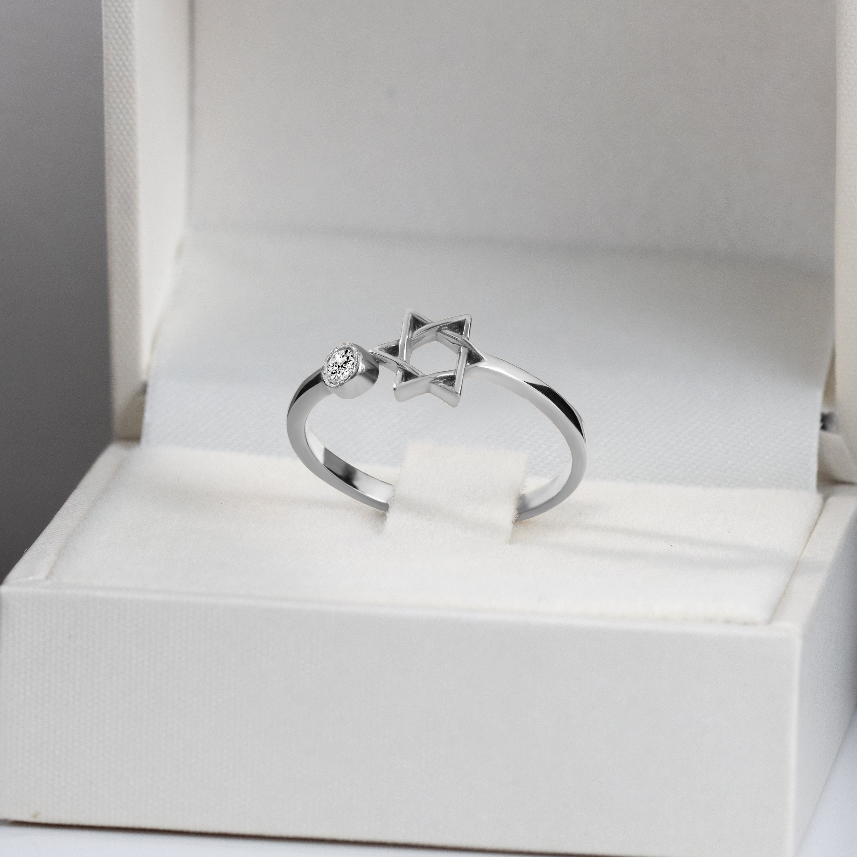 Star of David Simple Adjustable Ring with Round Clear Quartz - H.L.Jewelry