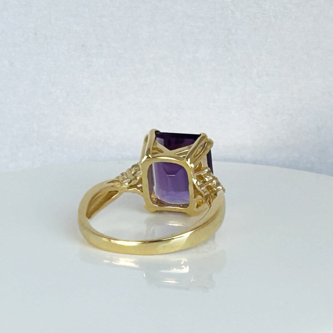 Purple Amethyst Ring - February Birthstone - Statement Engagement Ring with Octagon Purple Amethyst Gemstone and Clear Quartz Accents - H.L.Jewelry