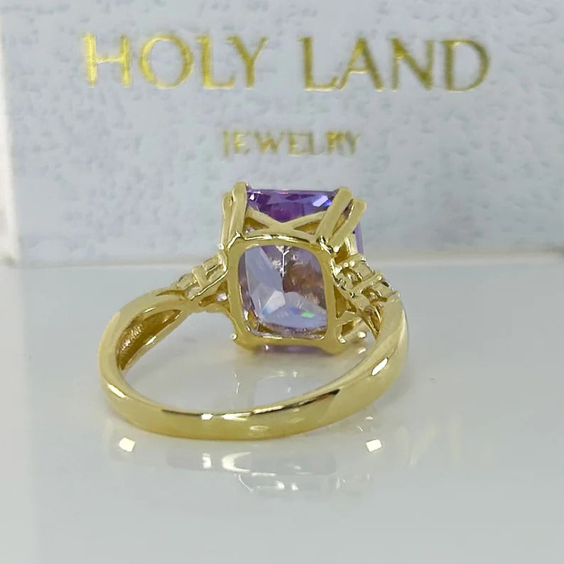 Lavender Amethyst Ring - Statement Engagement Ring with Octagon Lavender Amethyst Gemstone and Clear Quartz Accents - H.L.Jewelry