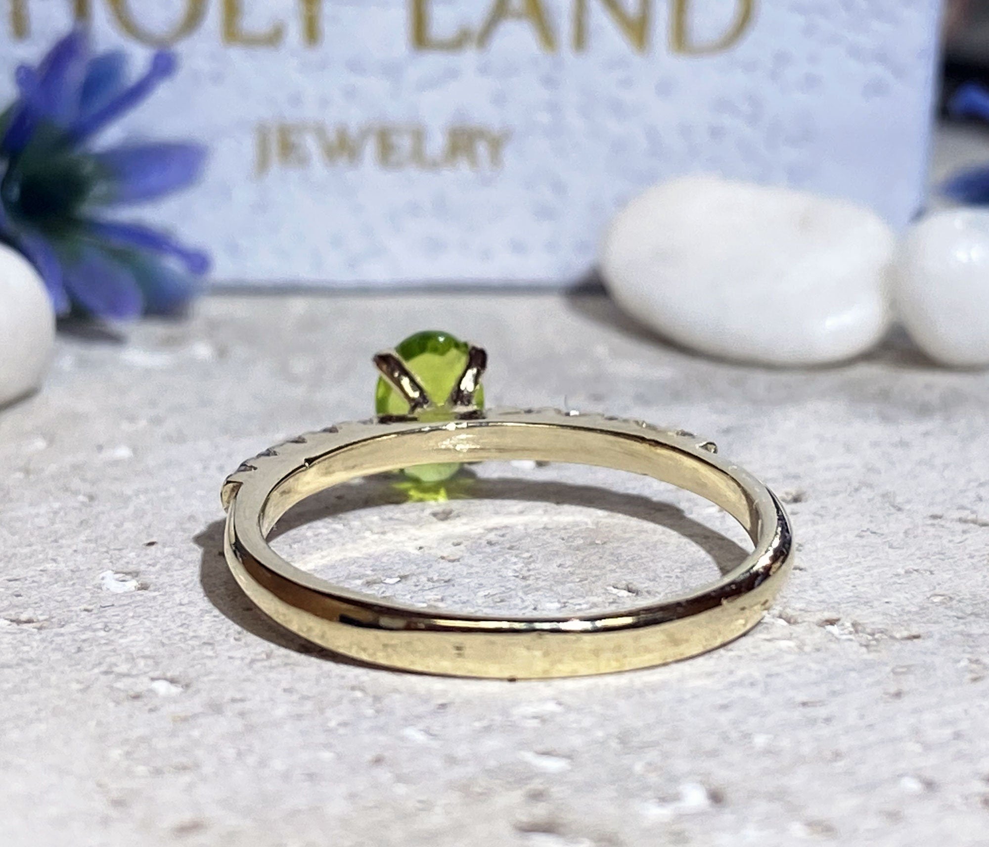 Peridot Ring - August Birthstone - Oval Peridot Gemstone Ring with Clear Quartz Accents - H.L.Jewelry