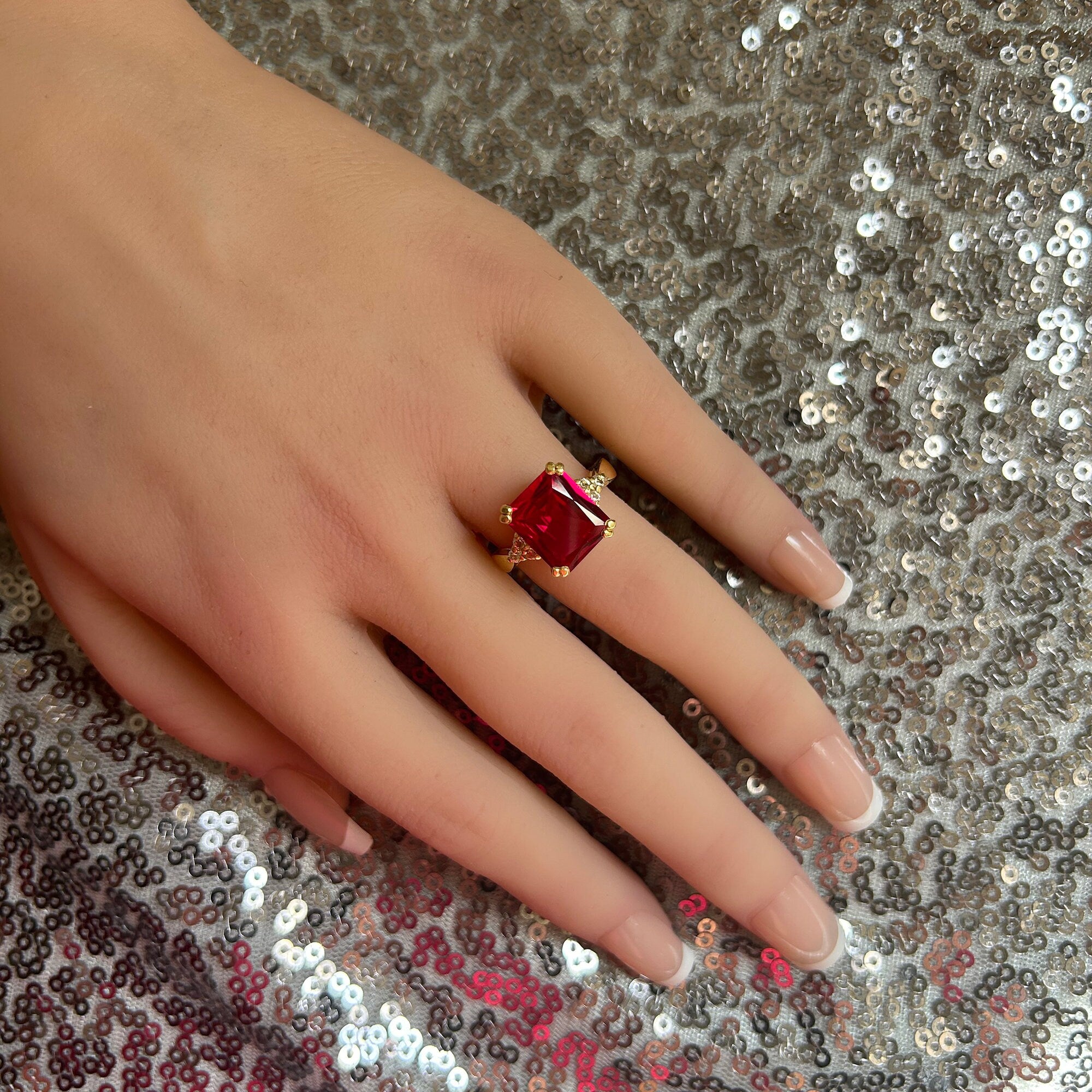 Ruby Ring - Gold Ring - July Birthstone - Statement Ring - Engagement Ring - Rectangle Ring - Cocktail Ring - H.L.Jewelry