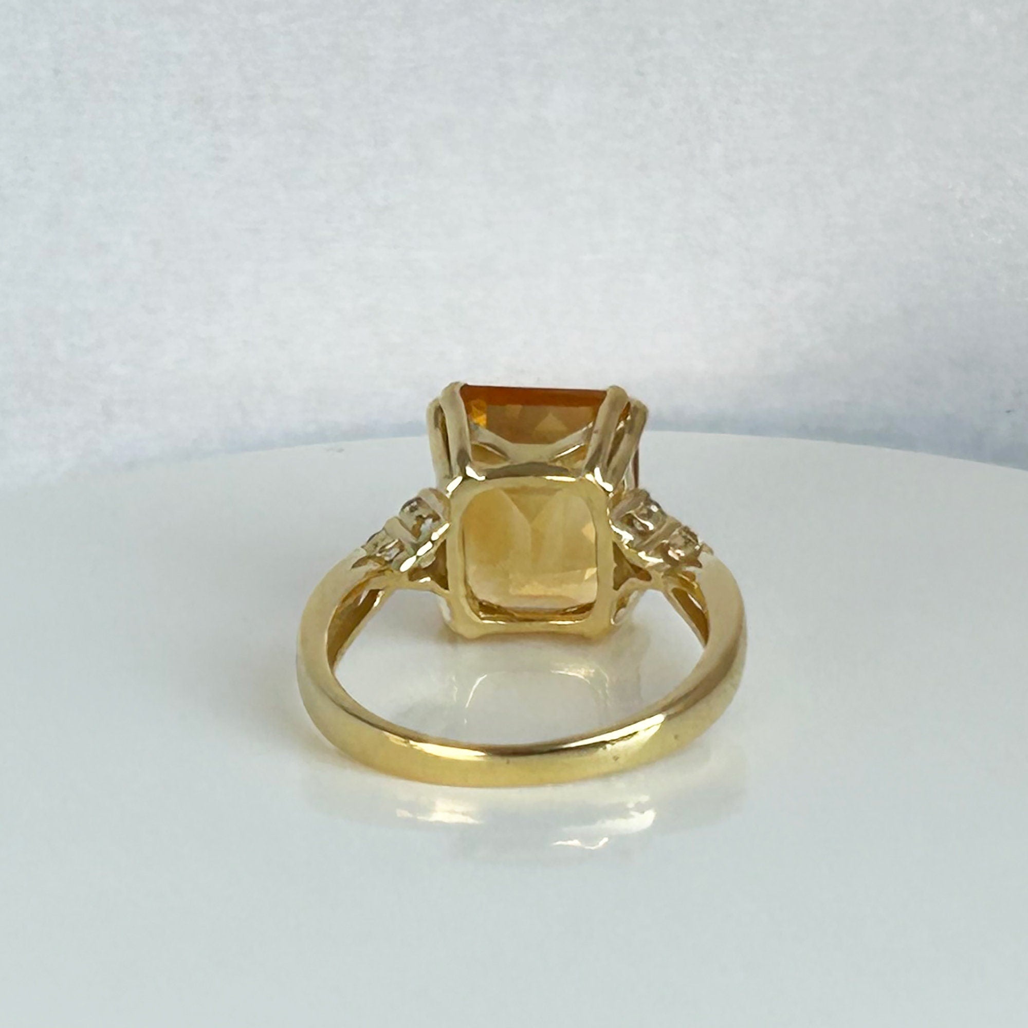 Citrine ring - November Birthstone - Octagon Citrine Gemstone Statement Engagement Ring with Clear Quartz Accents - H.L.Jewelry