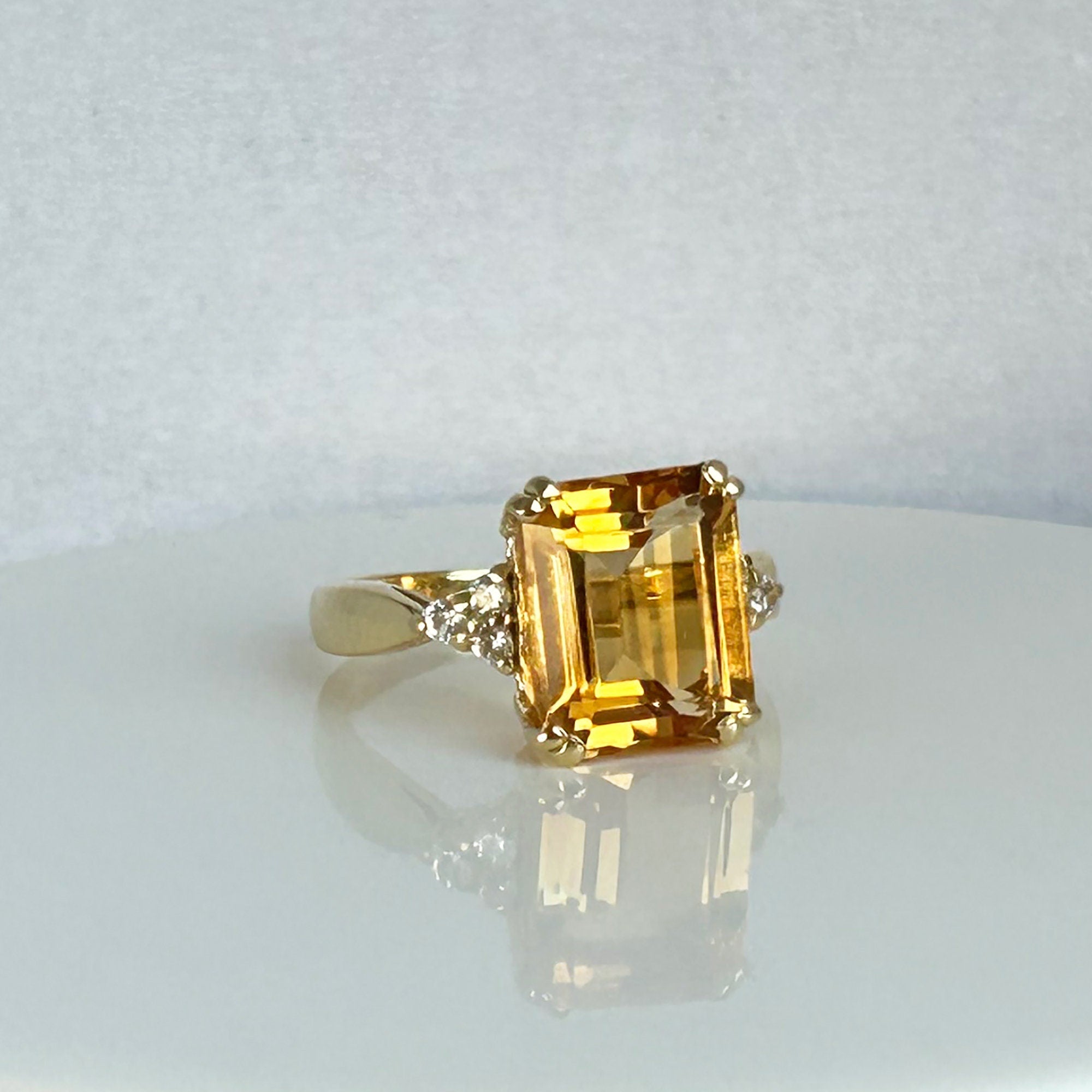 Citrine ring - November Birthstone - Octagon Citrine Gemstone Statement Engagement Ring with Clear Quartz Accents - H.L.Jewelry