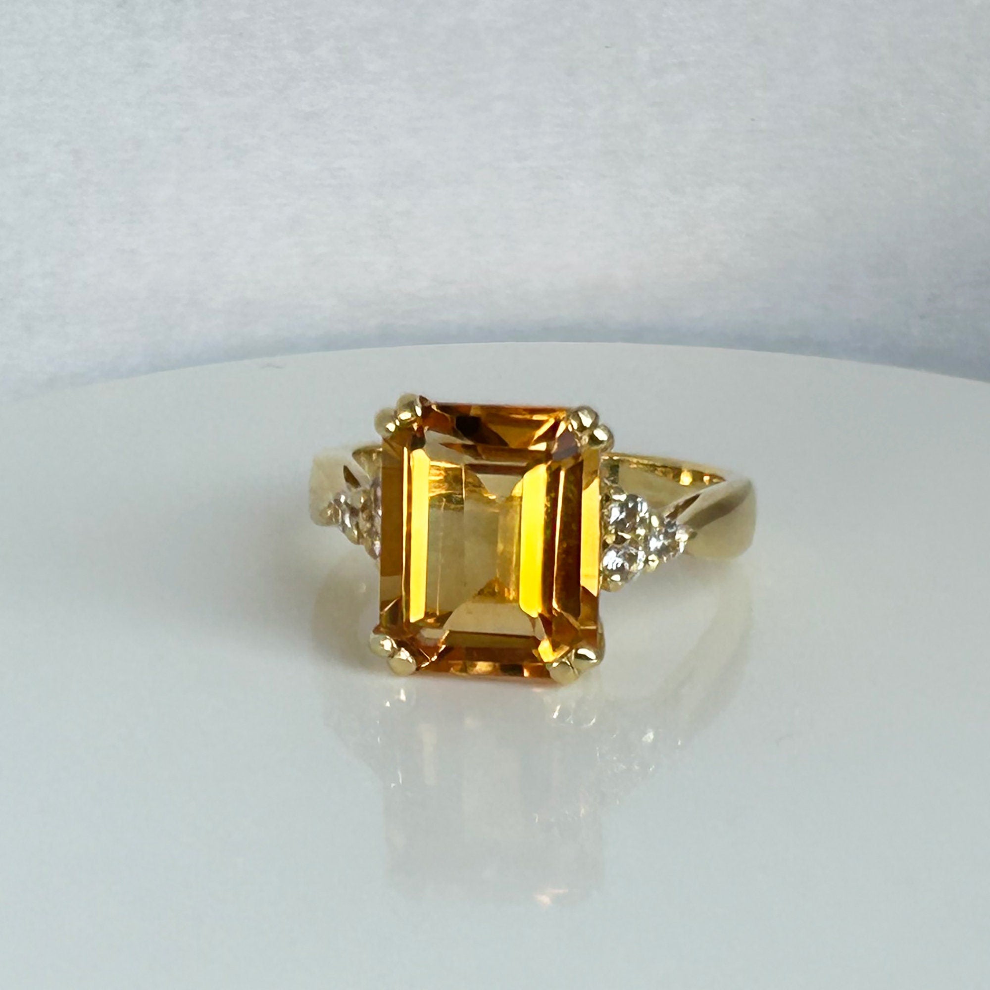 Citrine ring - November Birthstone - Octagon Citrine Gemstone Statement Engagement Ring with Clear Quartz Accents - H.L.Jewelry