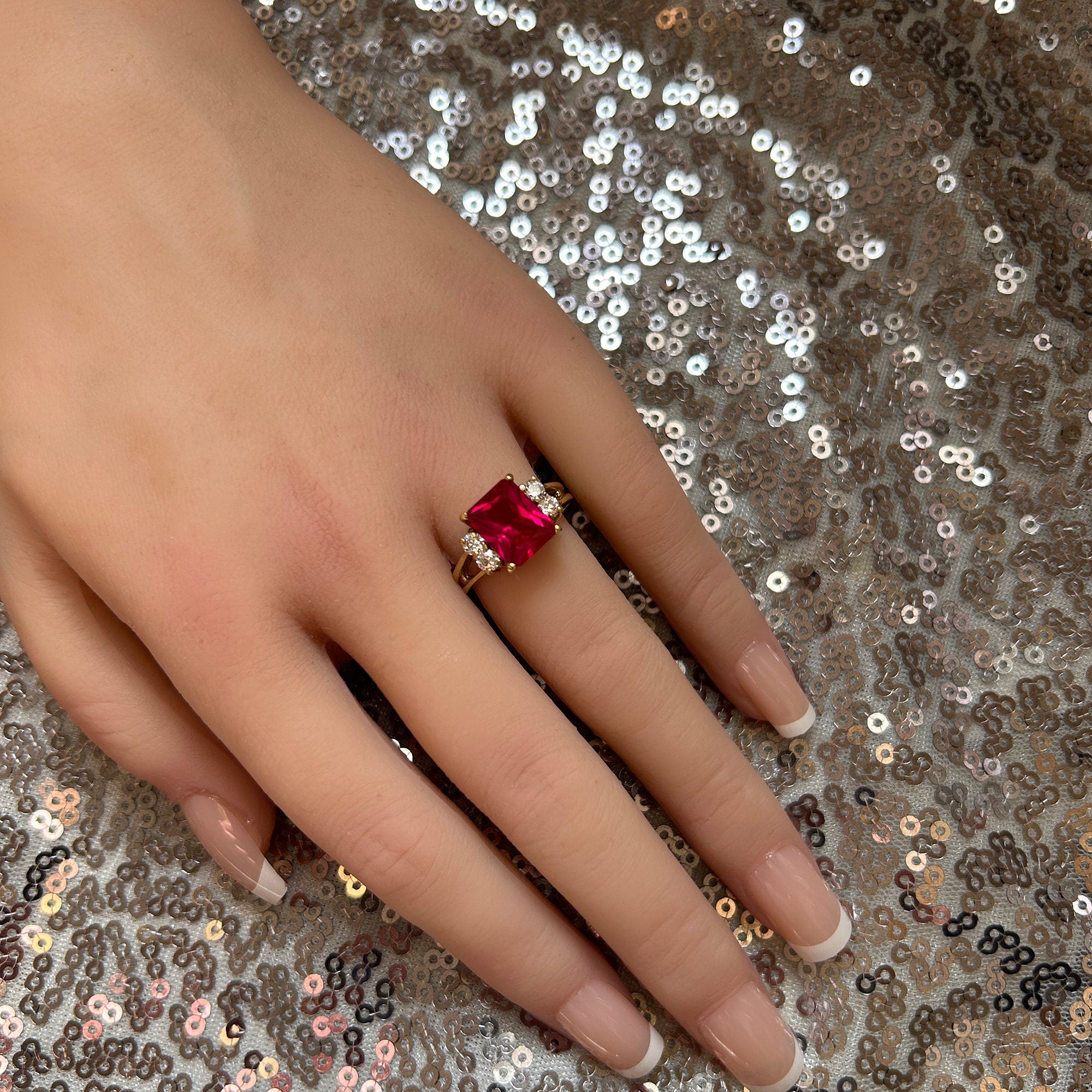 Ruby Ring - Gold Ring - July Birthstone - Statement Ring - Engagement Ring - Rectangle Ring - Cocktail Ring - H.L.Jewelry