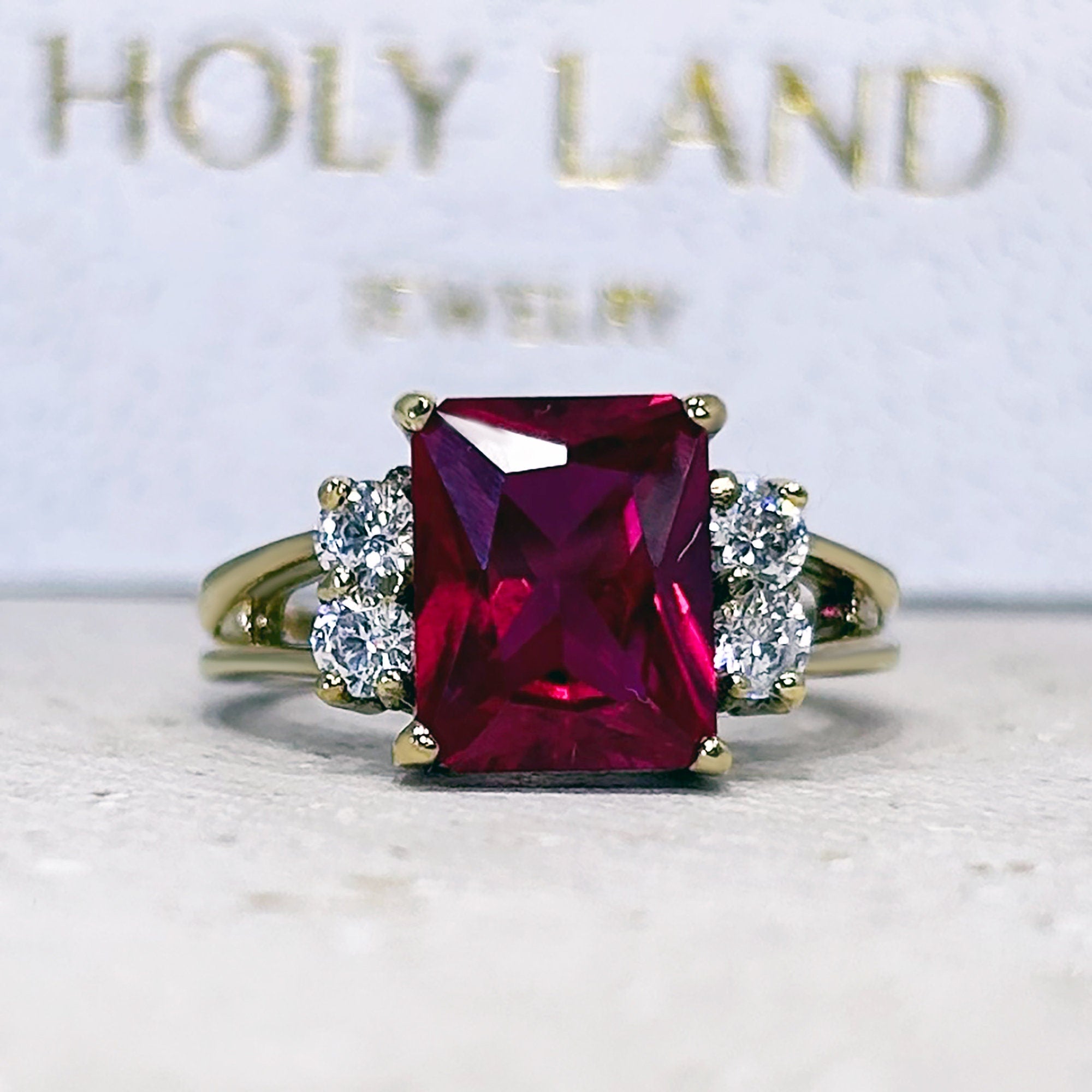 Ruby Ring - Gold Ring - July Birthstone - Statement Ring - Engagement Ring - Rectangle Ring - Cocktail Ring - H.L.Jewelry