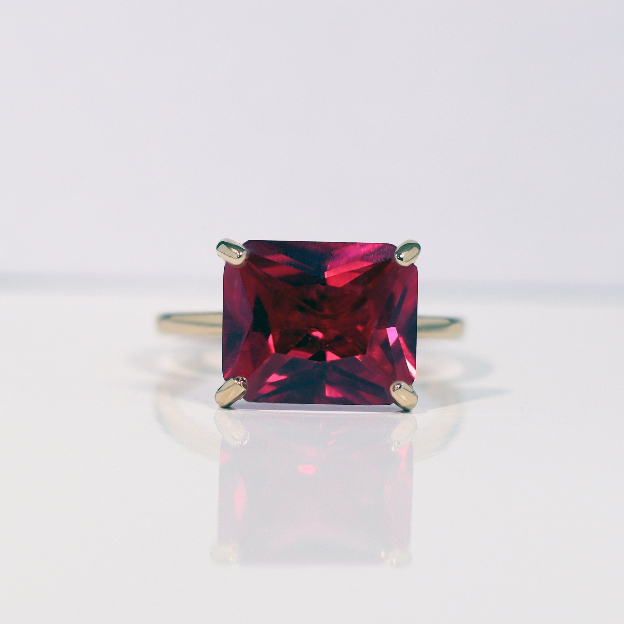 Ruby Ring - July Birthstone - East-West Octagon Ruby Solitaire Ring - H.L.Jewelry