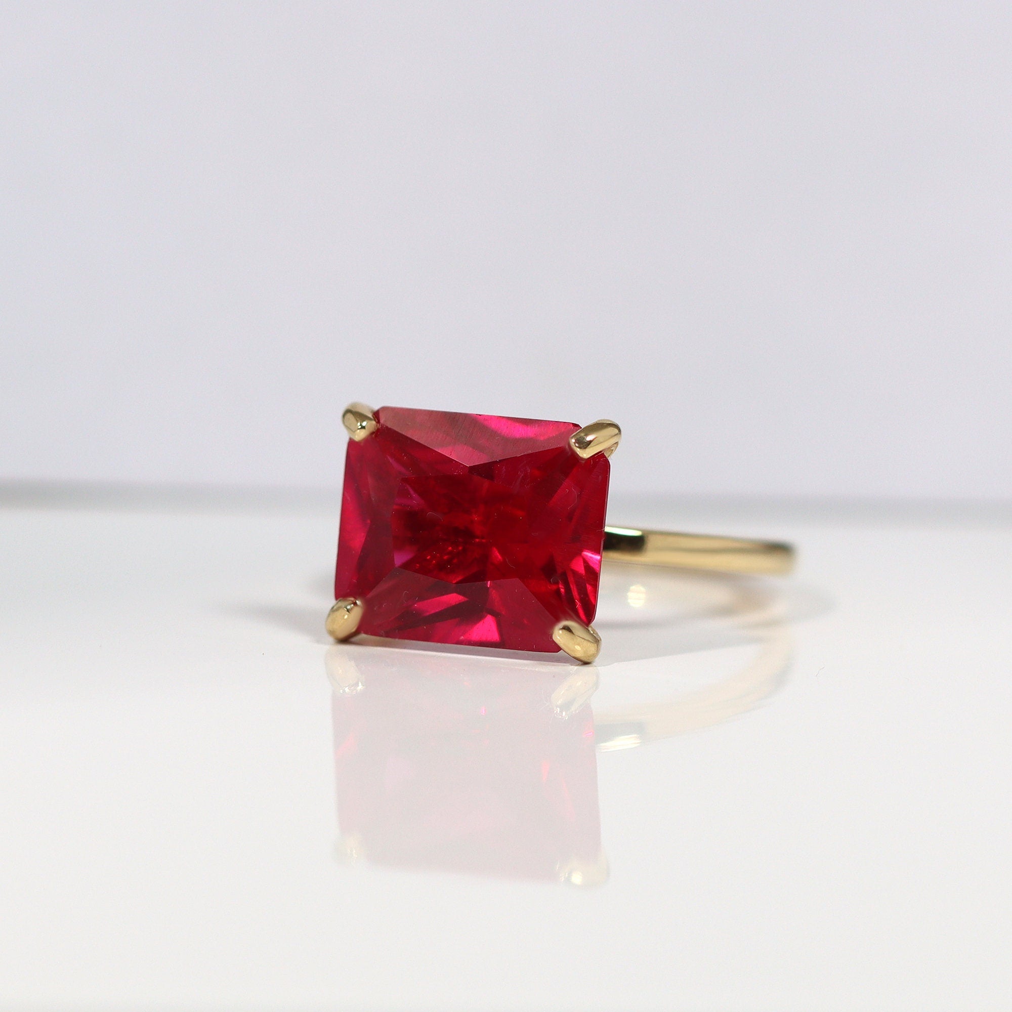 Ruby Ring - July Birthstone - East-West Octagon Ruby Solitaire Ring - H.L.Jewelry