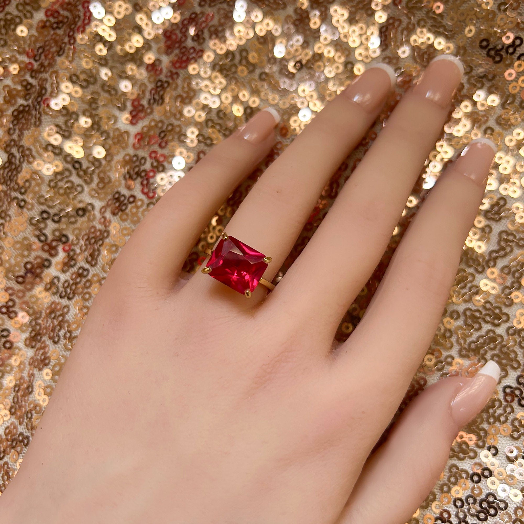 Ruby Ring - July Birthstone - East-West Octagon Ruby Solitaire Ring - H.L.Jewelry