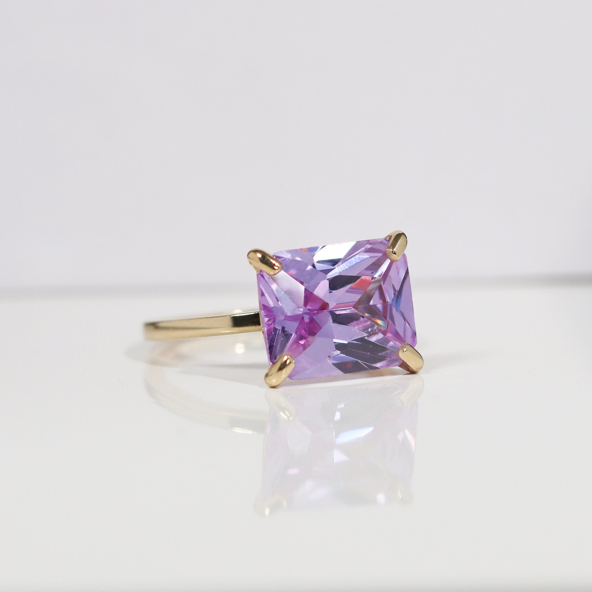 Lavender Amethyst Ring - East-West Octagon Lavender Amethyst Solitaire Ring - H.L.Jewelry