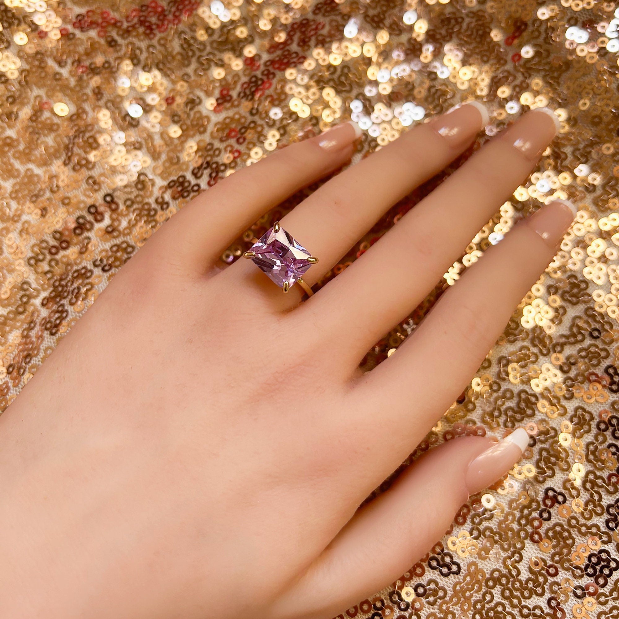 Lavender Amethyst Ring - East-West Octagon Lavender Amethyst Solitaire Ring - H.L.Jewelry