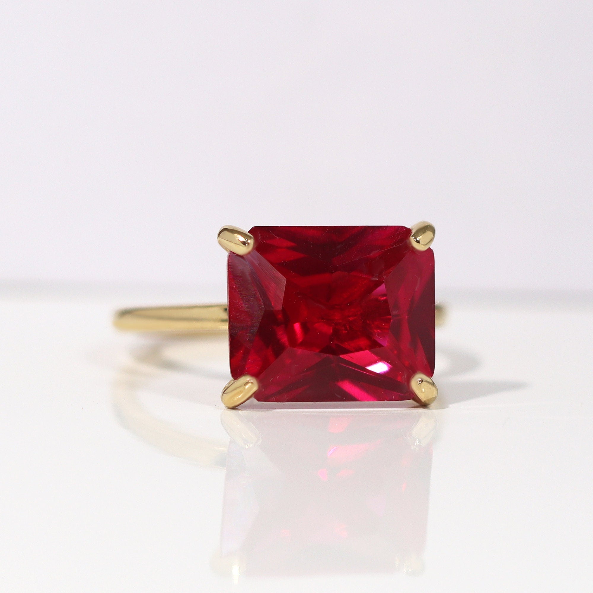 Ruby Ring - July Birthstone - East-West Octagon Ruby Solitaire Ring - H.L.Jewelry