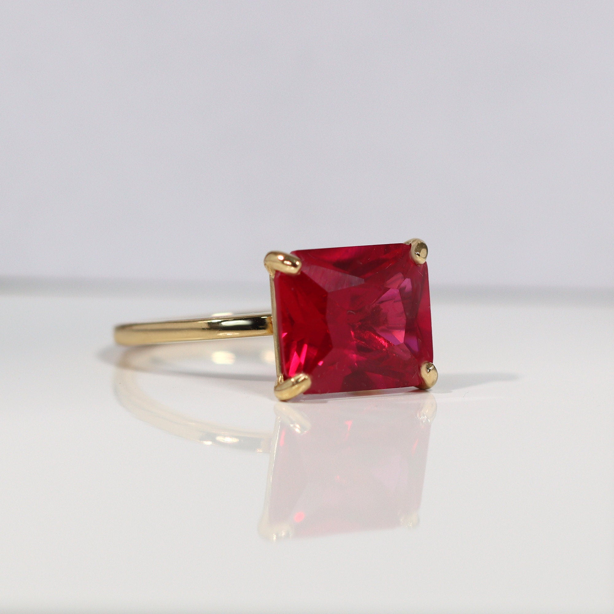 Ruby Ring - July Birthstone - East-West Octagon Ruby Solitaire Ring - H.L.Jewelry