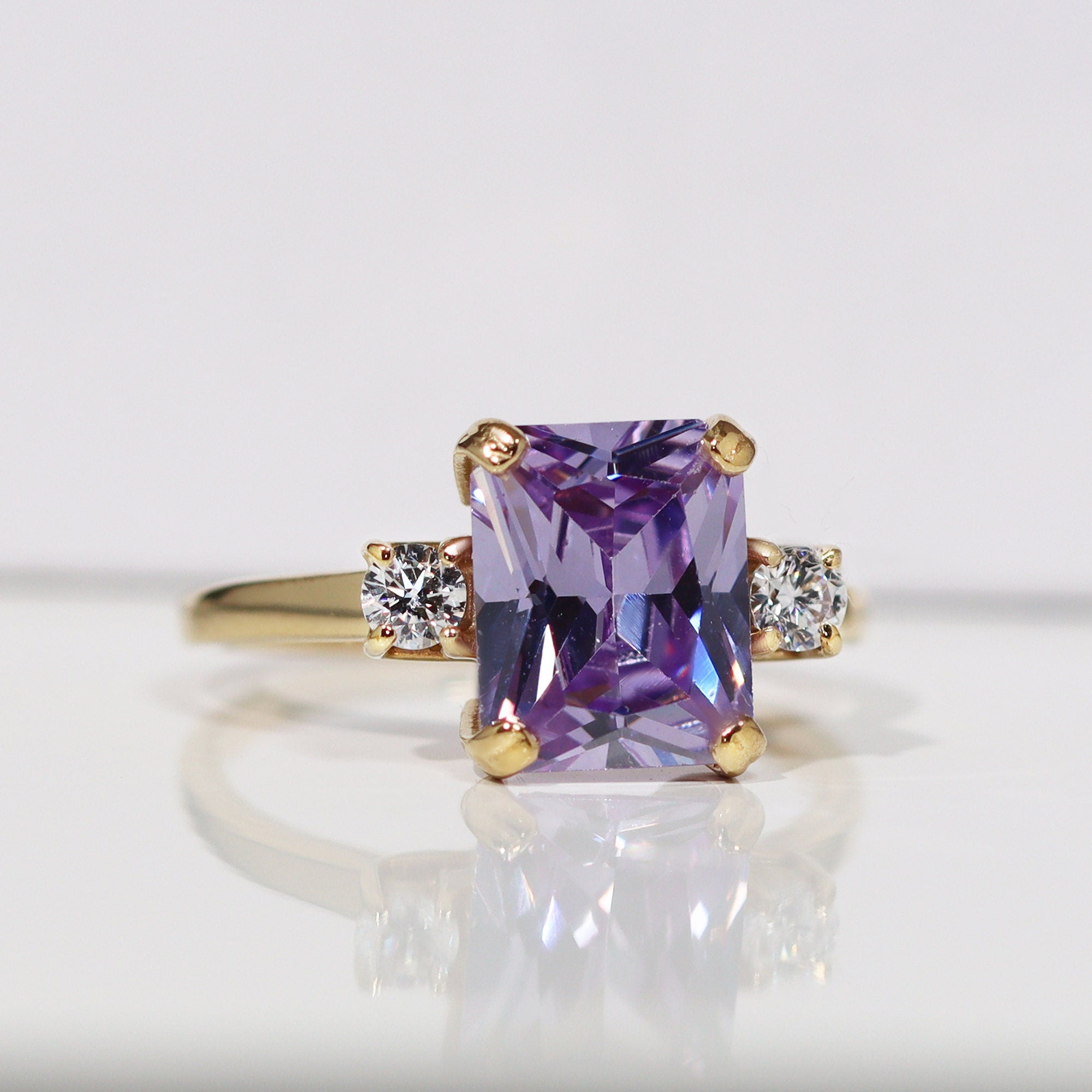 Lavender Amethyst Ring - Octagon Lavender Amethyst Ring with Clear Quartz Accents - H.L.Jewelry