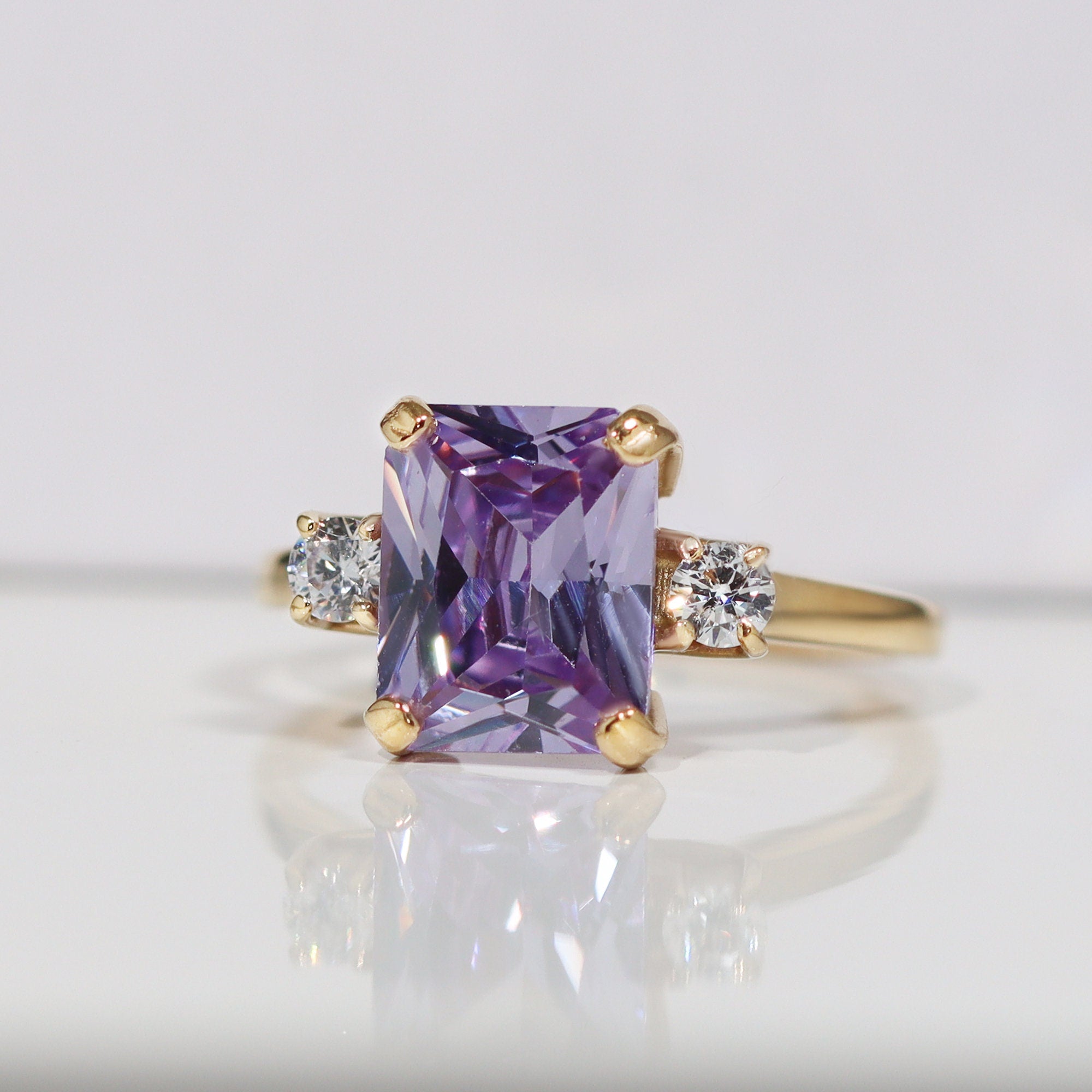 Lavender Amethyst Ring - Octagon Lavender Amethyst Ring with Clear Quartz Accents - H.L.Jewelry