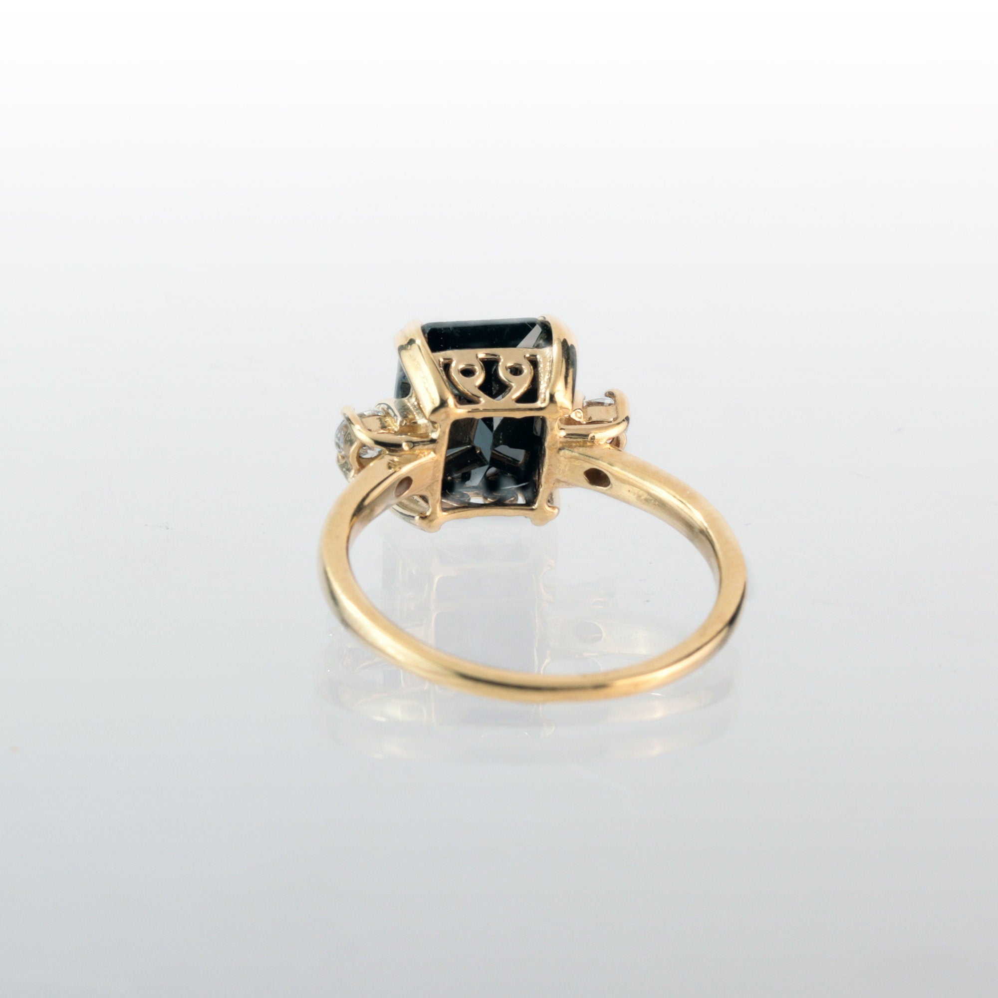 Black Onyx Ring - December Birthstone - Octagon Black Onyx Ring with Quartz Accents - H.L.Jewelry