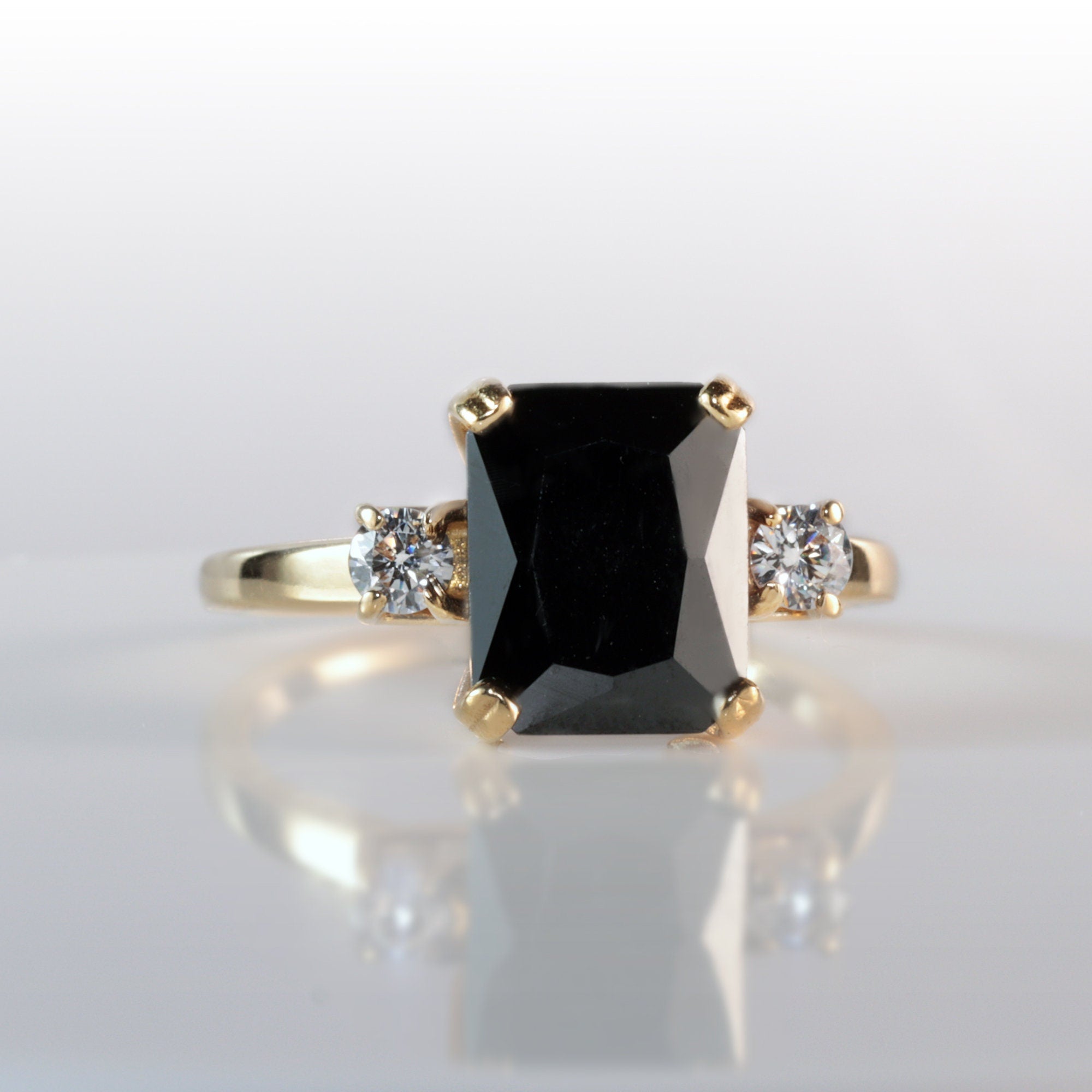 Black Onyx Ring - December Birthstone - Octagon Black Onyx Ring with Quartz Accents - H.L.Jewelry