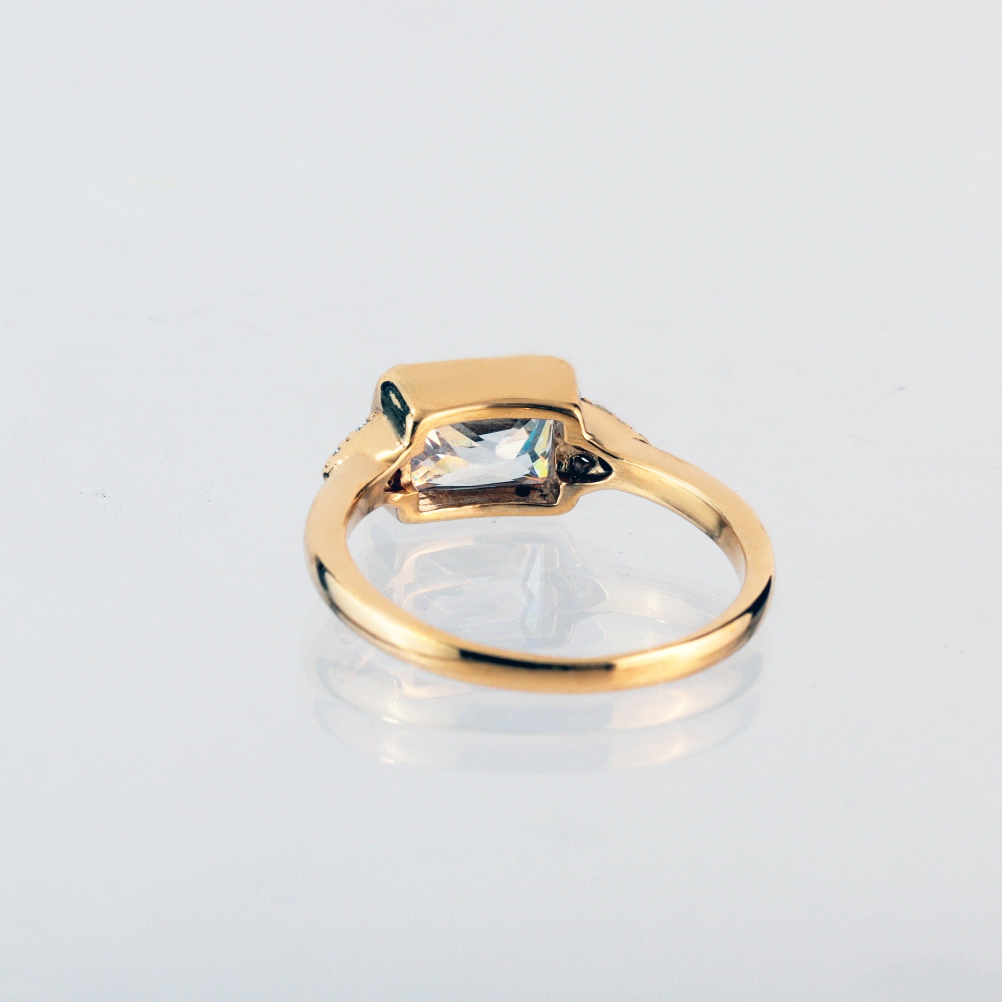 Citrine Ring - November Birthstone - East-West Emerald-Cut Citrine Ring with Quartz Accents - H.L.Jewelry