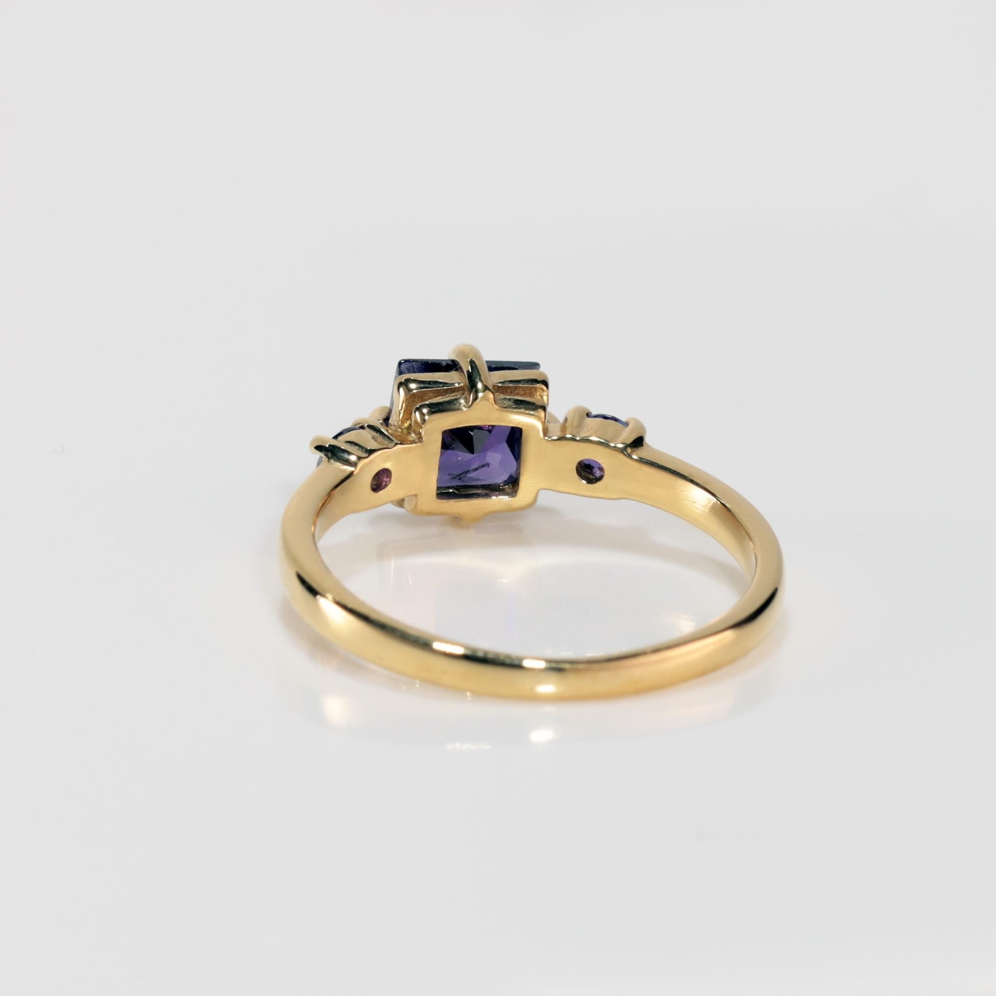 Amethyst Ring - February Birthstone - Square and Round Stones Triple Amethyst Ring - H.L.Jewelry