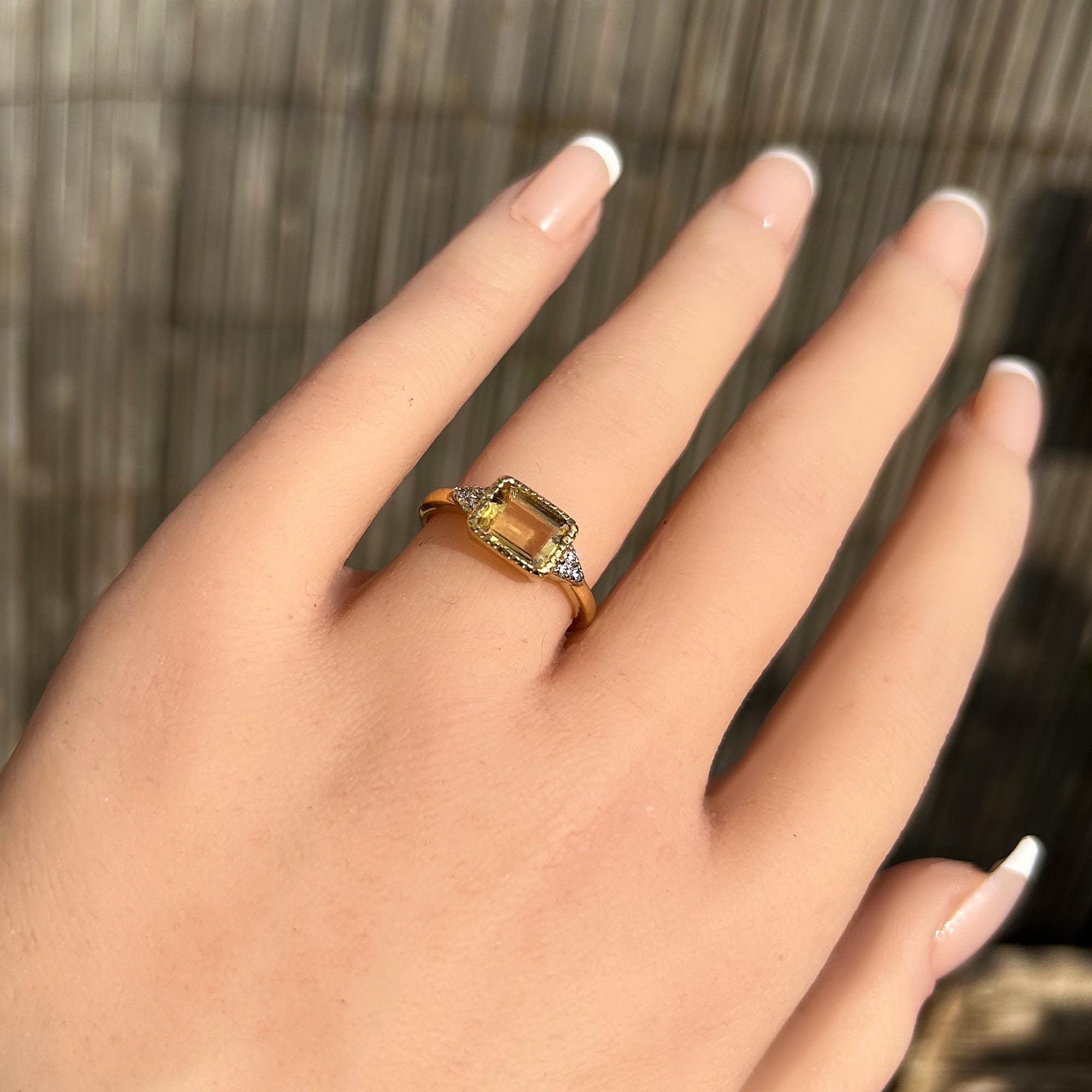 Citrine Ring - November Birthstone - East-West Emerald-Cut Citrine Ring with Quartz Accents - H.L.Jewelry