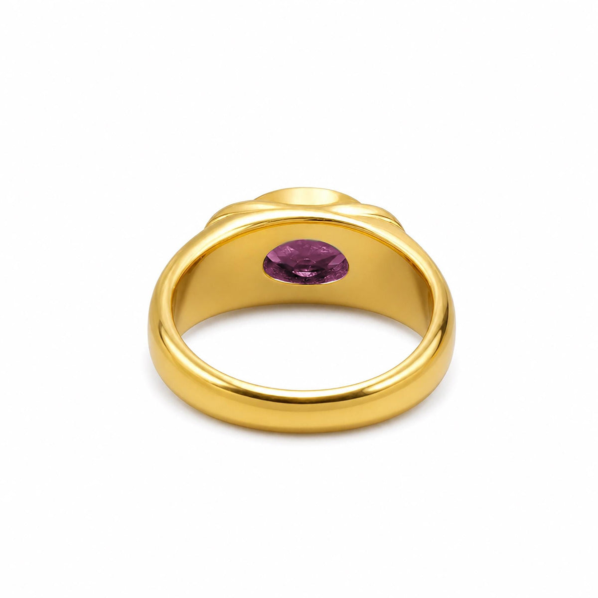 Rose Quartz Ring – October Birthstone - East-West Oval Gemstone Bezel Set Statement Bold Gold Band