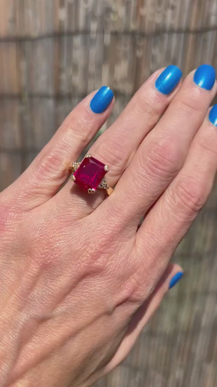 Ruby Ring - Gold Ring - July Birthstone - Gemstone Band - Statement Ring - Engagement Ring - Prong Ring - Rectangle Ring - Cocktail Ring