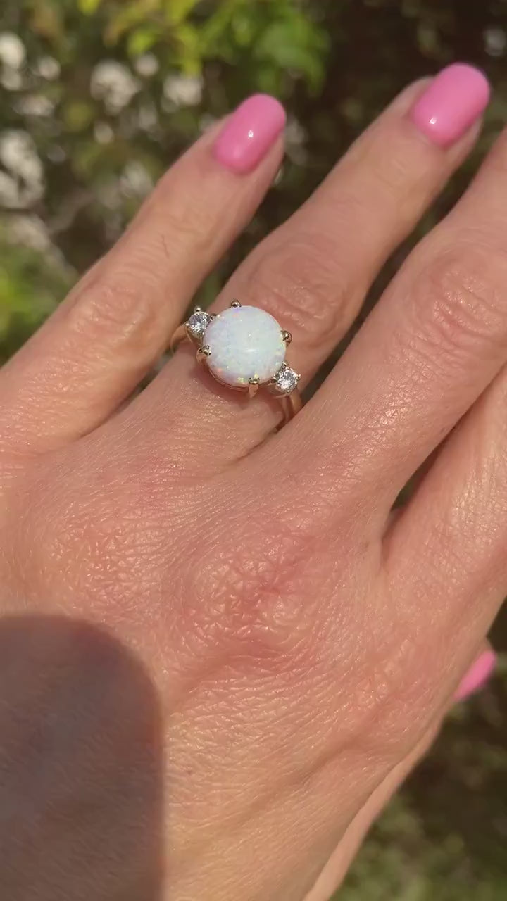 White Opal Ring - Gold Ring - Engagement Ring - Prong Ring - Round Ring - Cocktail Ring - Gemstone Ring - Opal Jewelry - Statement Ring