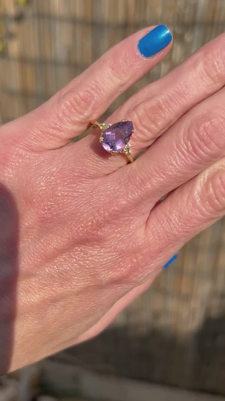 Purple Amethyst Ring - February Birthstone - Statement Ring - Gold Ring - Engagement Ring - Prong Ring - Teardrop Ring - Cocktail Ring