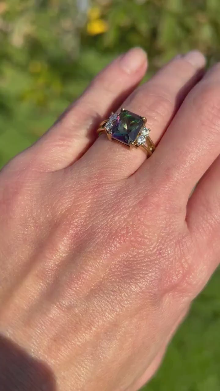 Mystic Topaz Ring - Change Color Ring - Statement Ring - Gold Ring - Engagement Ring - Rectangle Ring - Cocktail Ring - Light Blue Ring