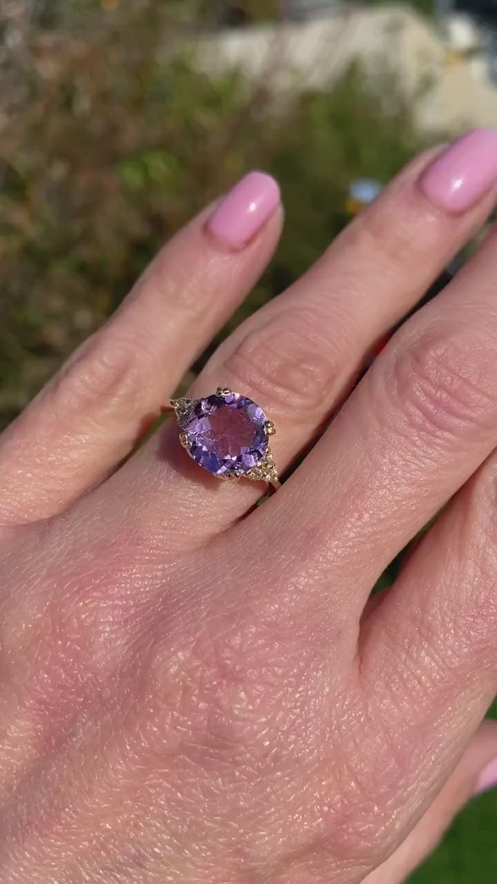 Purple Amethyst Ring - February Birthstone - Statement Ring - Gold Ring - Engagement Ring - Round Ring - Prong Ring - Cocktail Ring