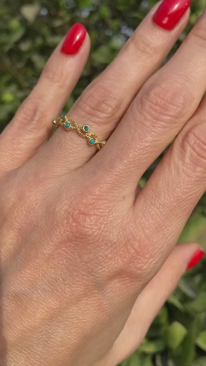 Green Turquoise Ring - December Birthstone - Infinity Ring with Ten Small Round Green Turquoise Gemstones - H.L.Jewelry