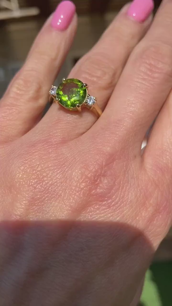 Peridot Ring - August Birthstone - Statement Ring - Gold Ring - Engagement Ring - Round Ring - Cocktail Ring - Prong Ring - Gemstone Ring